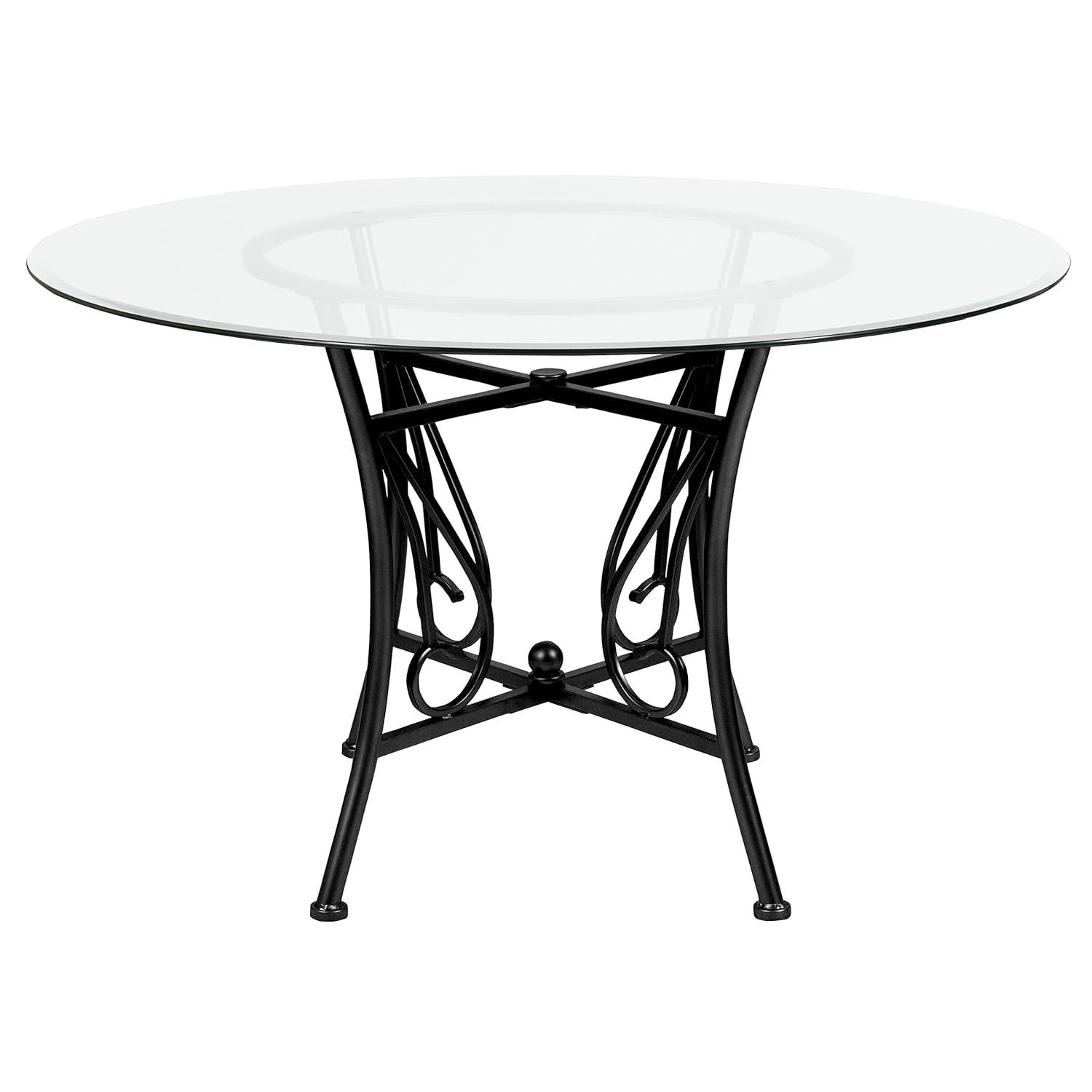 Flash Furniture Princeton 48'' Round Glass Dining Table with Black Metal Frame