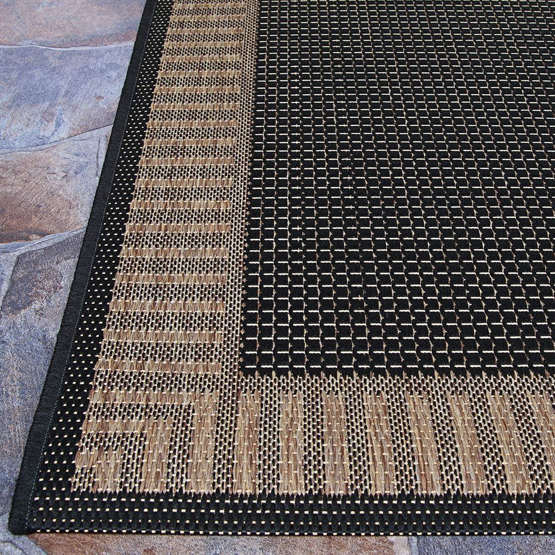 Black Synthetic Flat Woven Reversible Area Rug 70" x 110"