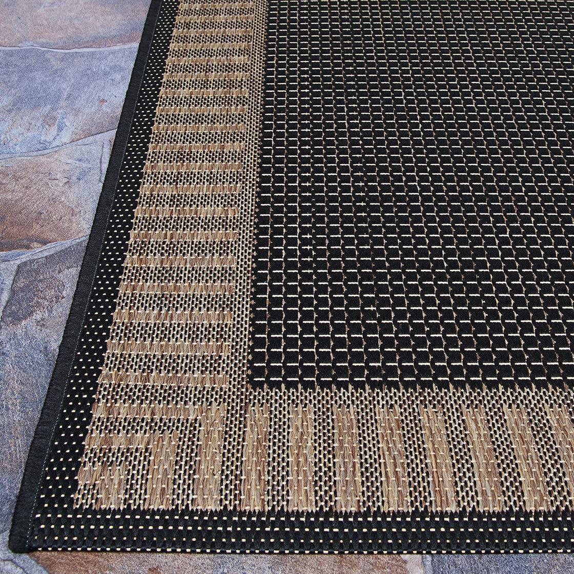 Black Synthetic Flat Woven Reversible Area Rug 70" x 110"