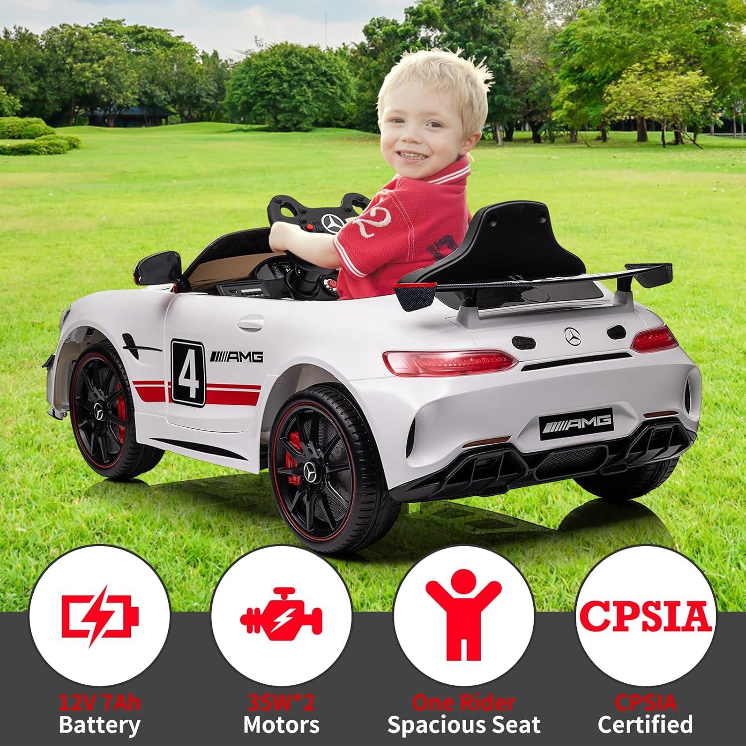 Ride on Car for Kids with Remote Contorl, 12V LicensedBen-zAMG Electric Vehicles Battery Powered Sports Car,Sound System, LED Headlights,One Button Assemble Wheels for 3-8 Years Boys Girls