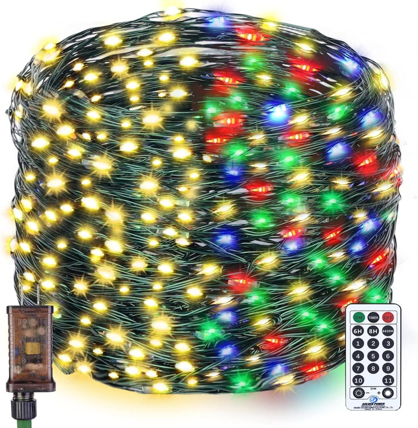 Decute 500LED 164FT Christmas Tree String Lights Green Wire Dimmable with Remote Control, UL Listed Plug in Fairy Starry Lights Decorative for Christmas Tree Party Wedding Indoor Outdoor Warm White