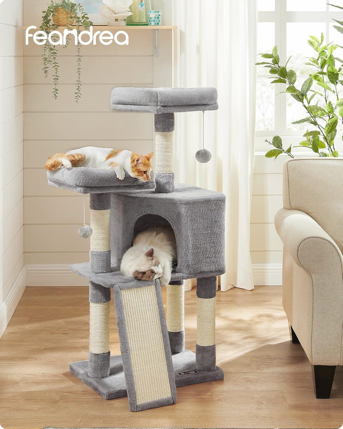 FEANDREA 45.3" Cat Tower Cat Tree for Indoor Cats Cat Condo with Scratching Post Cat Cave Light Gray