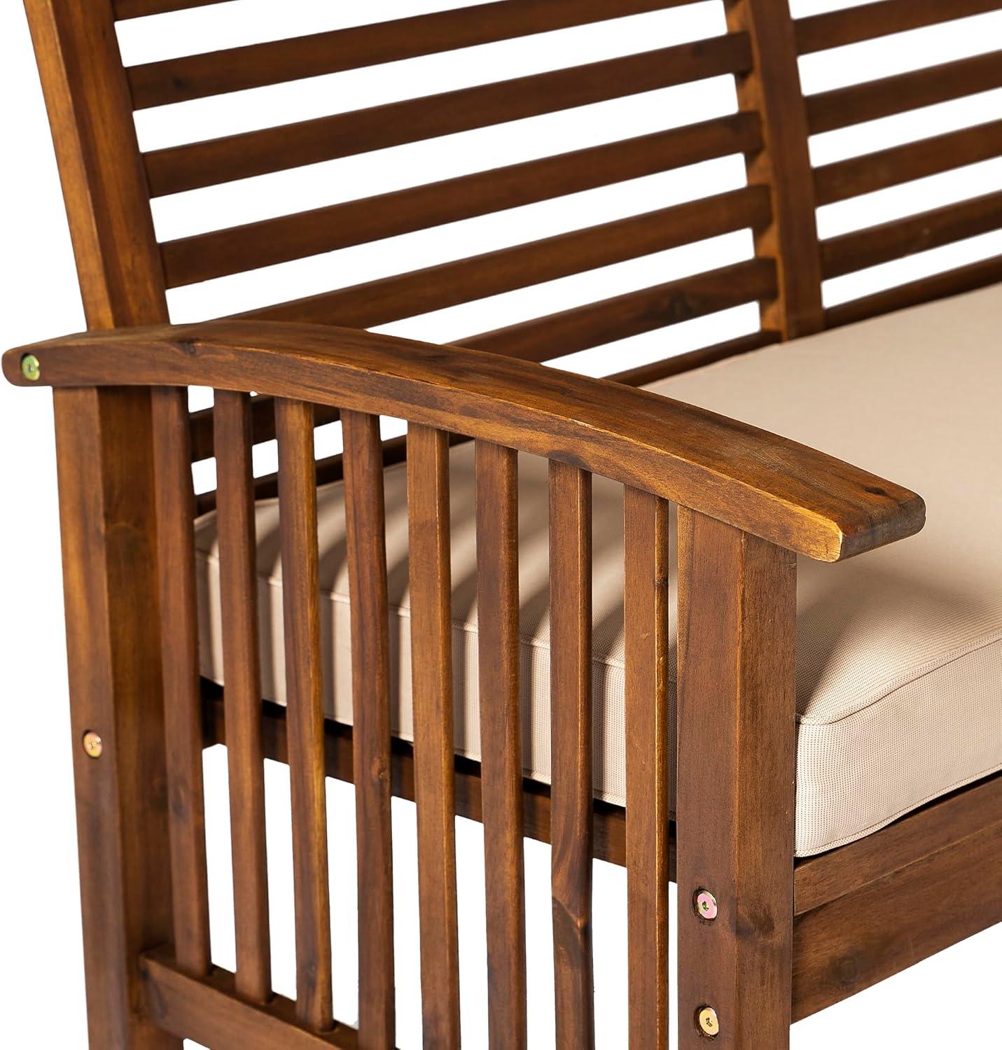 Walker Edison Rendezvous Modern Solid Acacia Wood Patio Loveseat with Cushions, 47 Inch, Dark Brown