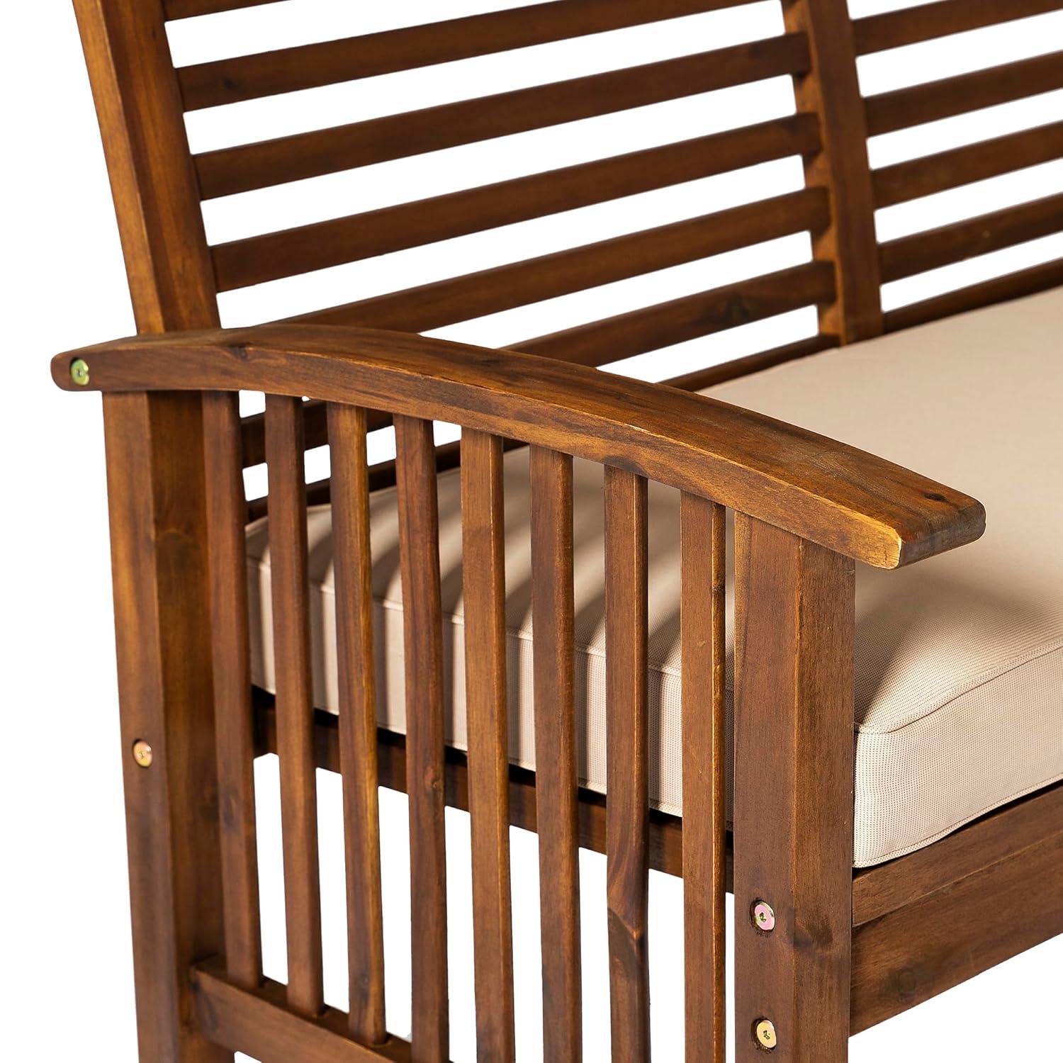 Walker Edison Rendezvous Modern Solid Acacia Wood Patio Loveseat with Cushions, 47 Inch, Dark Brown