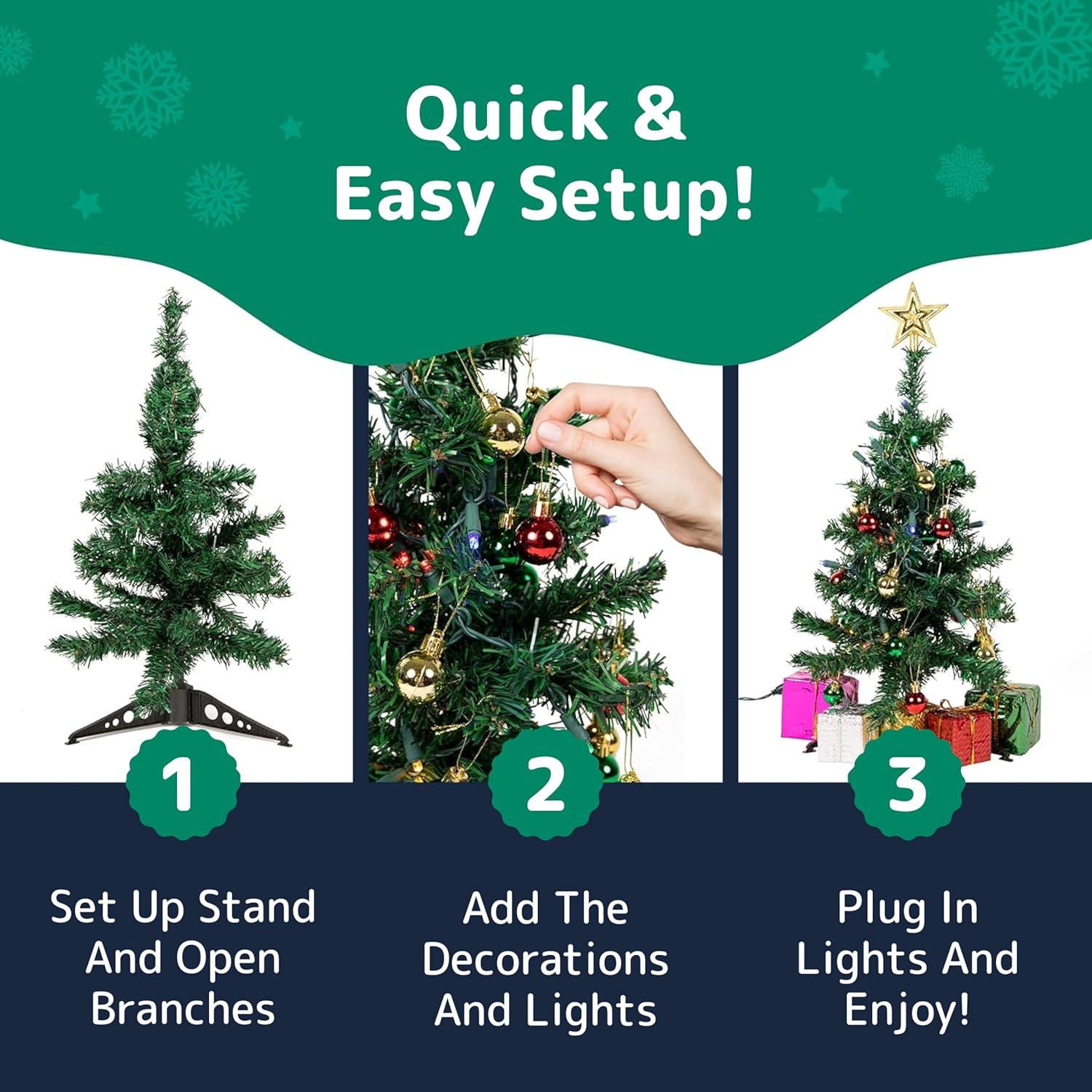Prextex 23'' DIY Tabletop Mini Christmas Tree with Multi-Color LED Lights, Green
