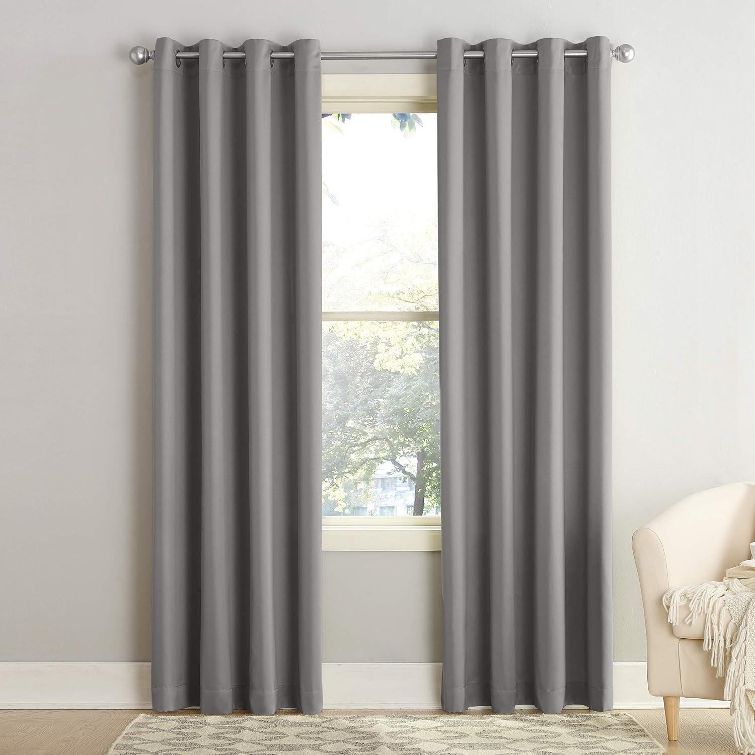 54"x63" Sun Zero Room Darkening Seymour Grommet Curtain Panel Gray: Modern Energy Efficient Living Room Decor