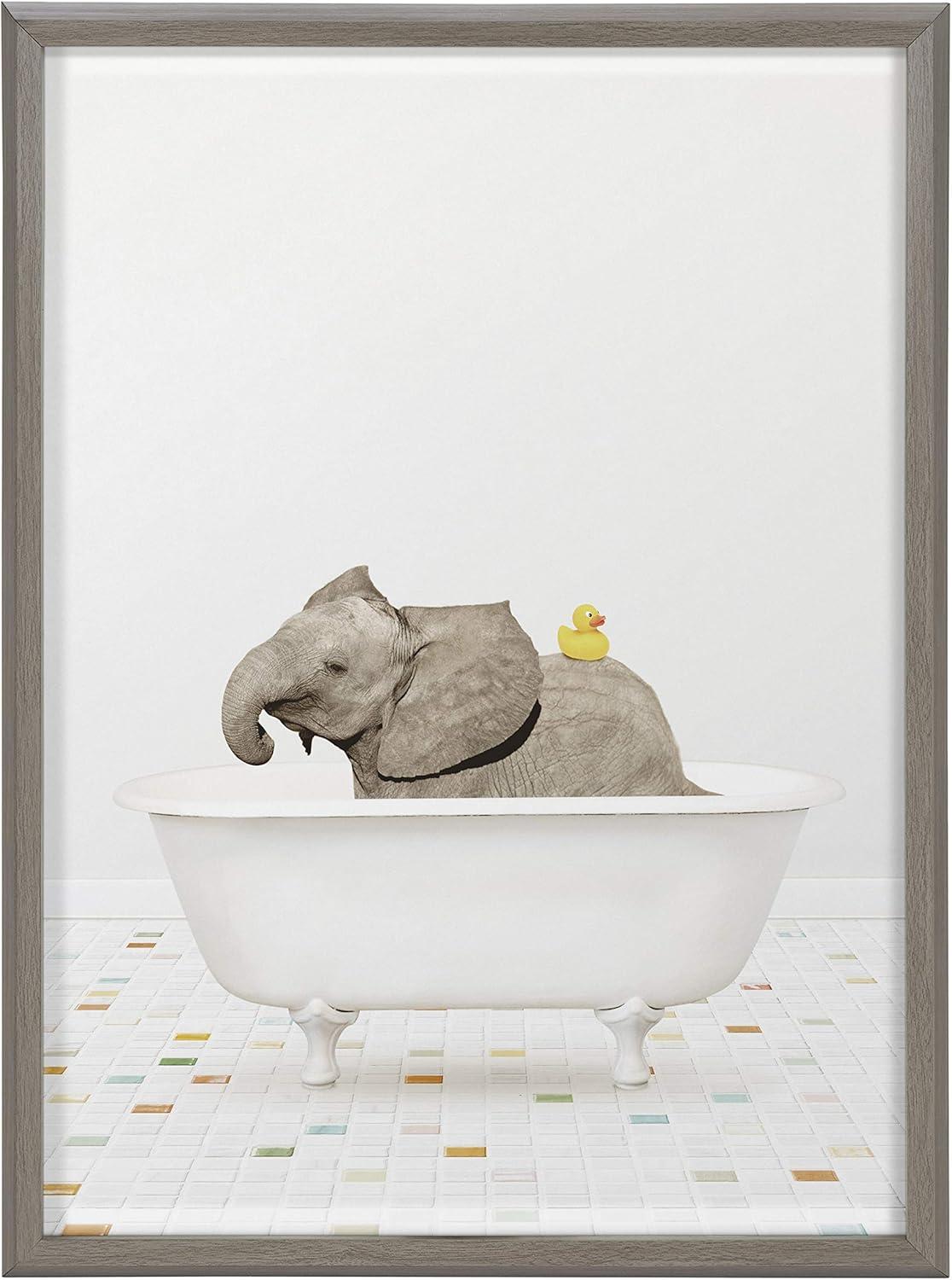 18" x 24" Blake Baby Elephant Bath Time Framed Printed Glass - Kate & Laurel: Nursery Wall Decor, Bathroom Art