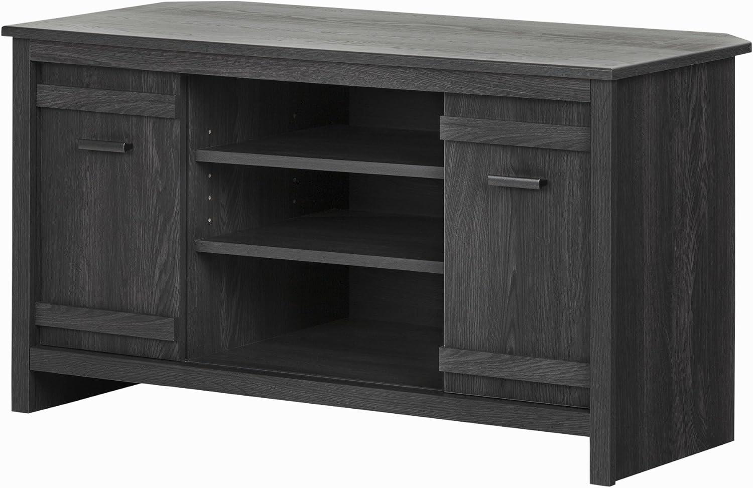 Modern Gray Oak Corner TV Stand with Fireplace and Cabinet