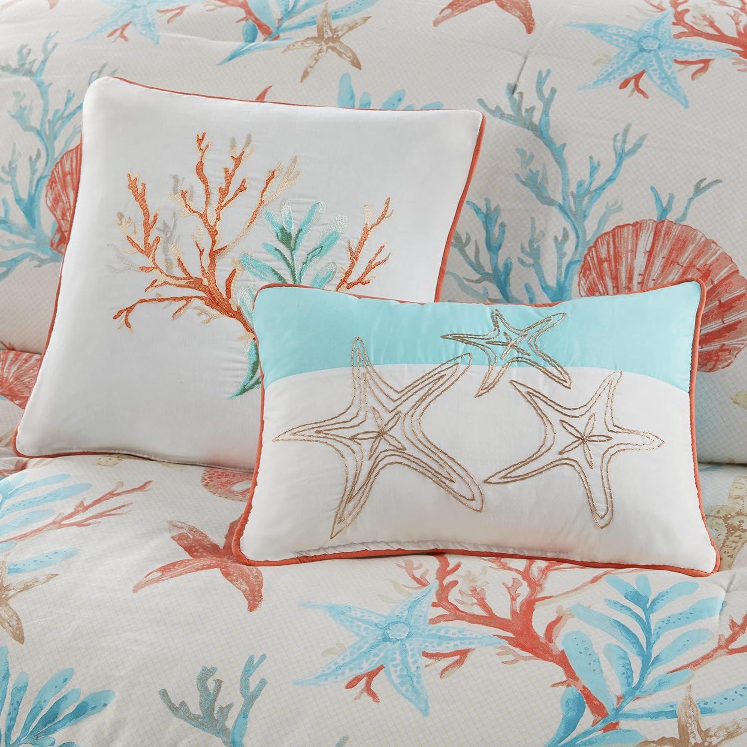 California King Coral Cotton Coastal Comforter Set