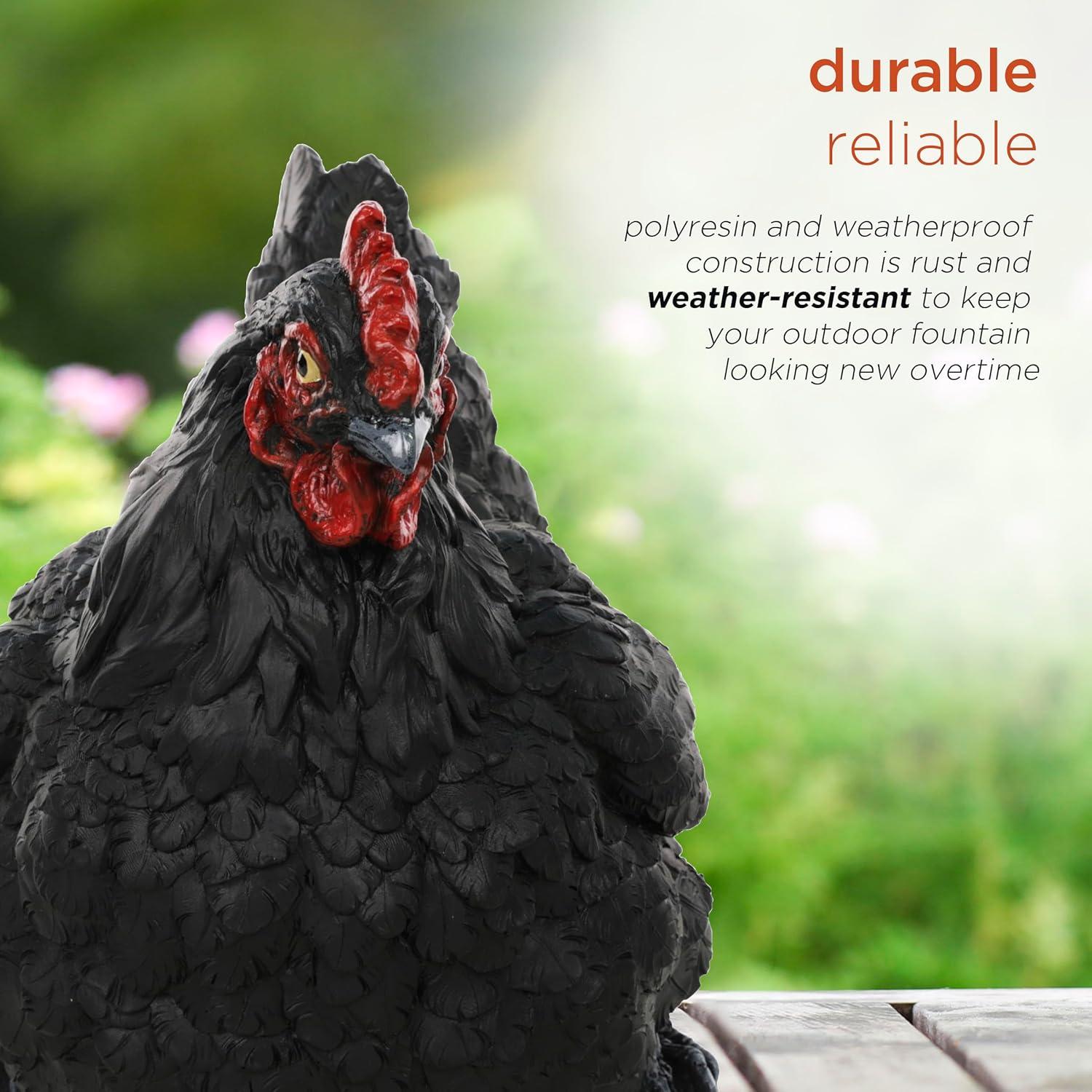 8" Black Polyresin Resting Hen Garden Statue