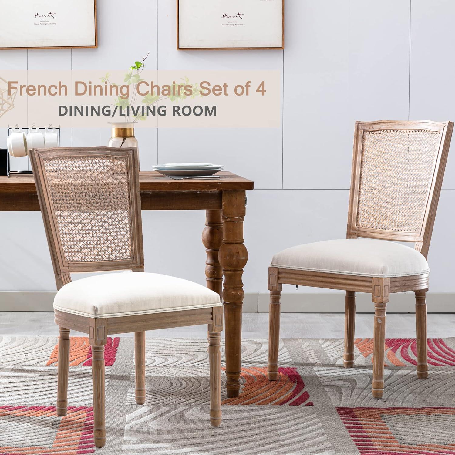 One Allium Way® French Style Vintage Solid Wood Upholstered Dining Chair (Set of 4)