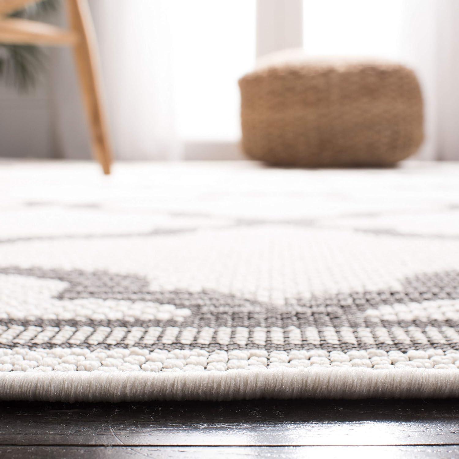 Ivory and Grey Square Synthetic Washable Area Rug