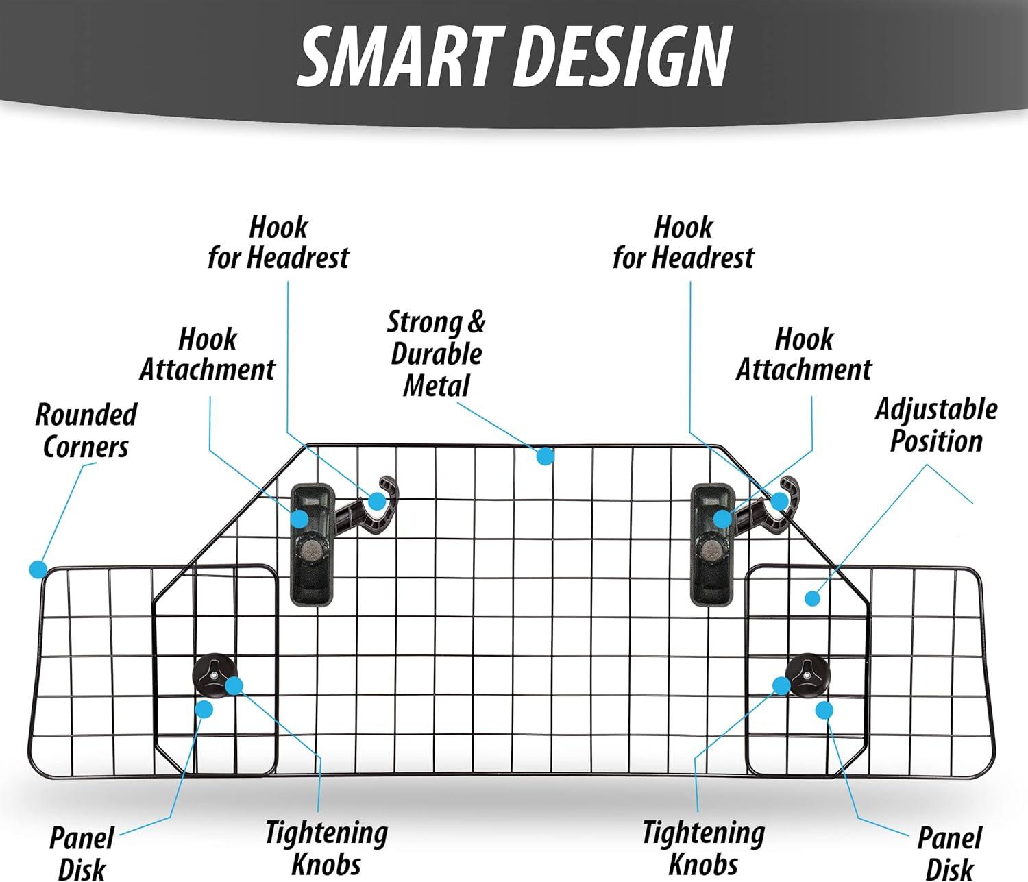 Car Dog Universal Pet Barrier - Zone Tech Premium Quality Black Heavy Duty Coated Wire Adjustable Mounted Headrest Barrier for Pet/Dog Safety