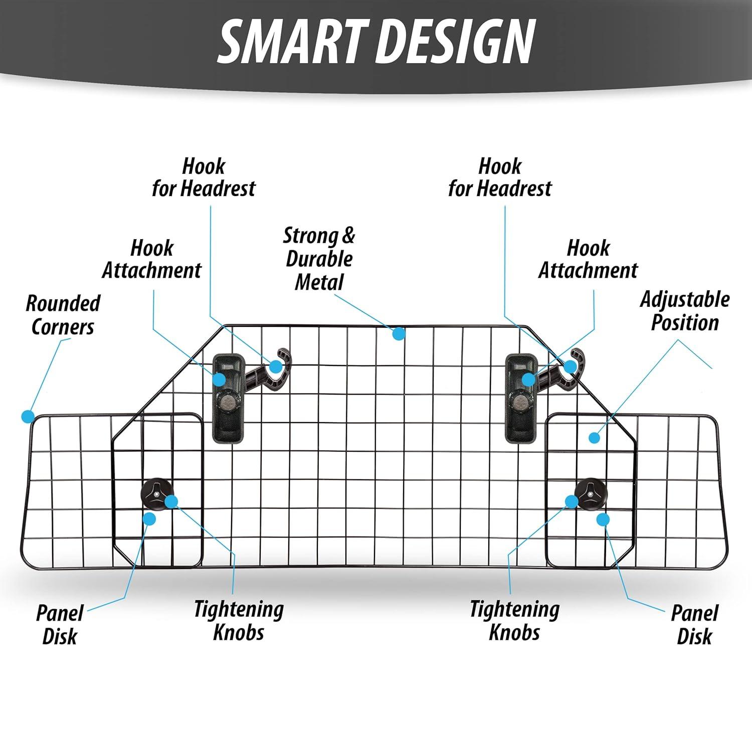 Car Dog Universal Pet Barrier - Zone Tech Premium Quality Black Heavy Duty Coated Wire Adjustable Mounted Headrest Barrier for Pet/Dog Safety