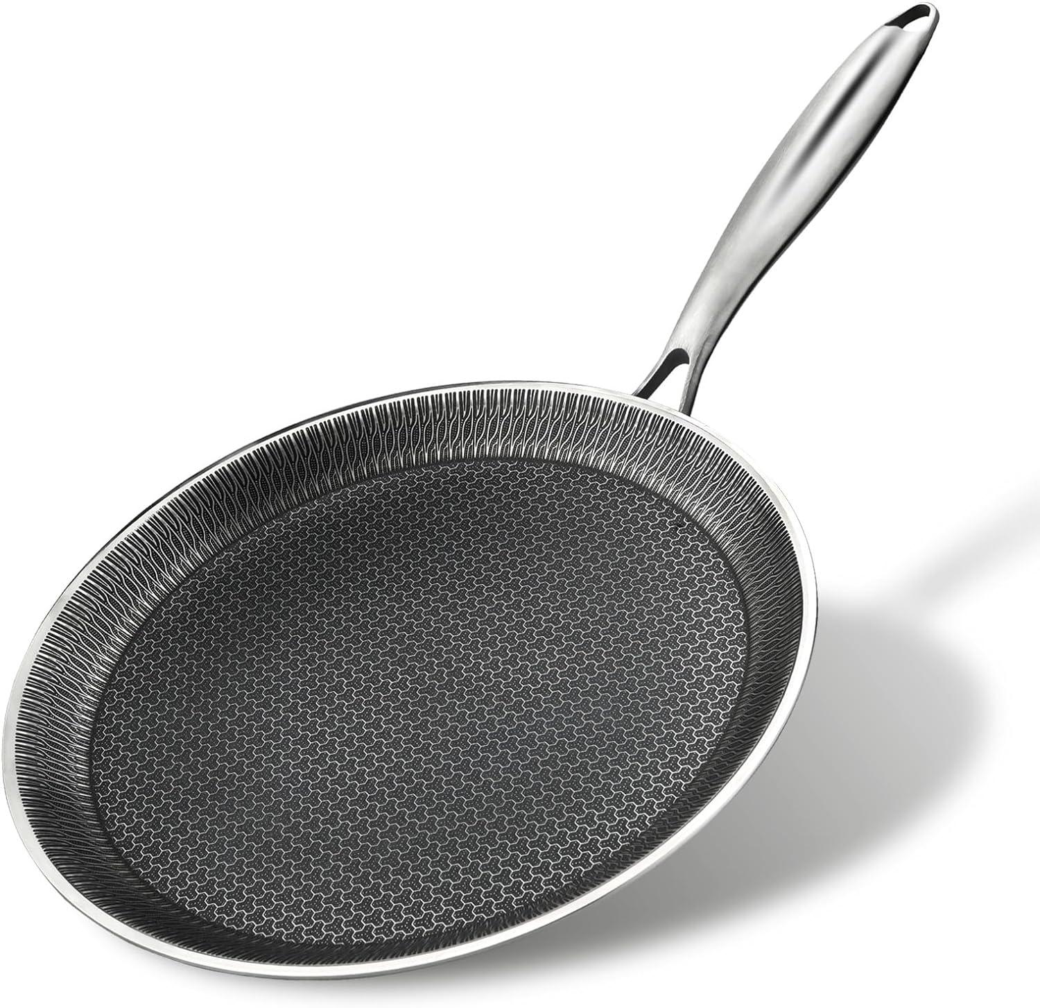 Innerwell 11'' Stainless Stee Nonstick Crepe Panl Honeycomb Coating Flat Skillet Tawa Dosa Tortilla Pan PFOA-Free,Omelet Pan with All Stove Tops Available