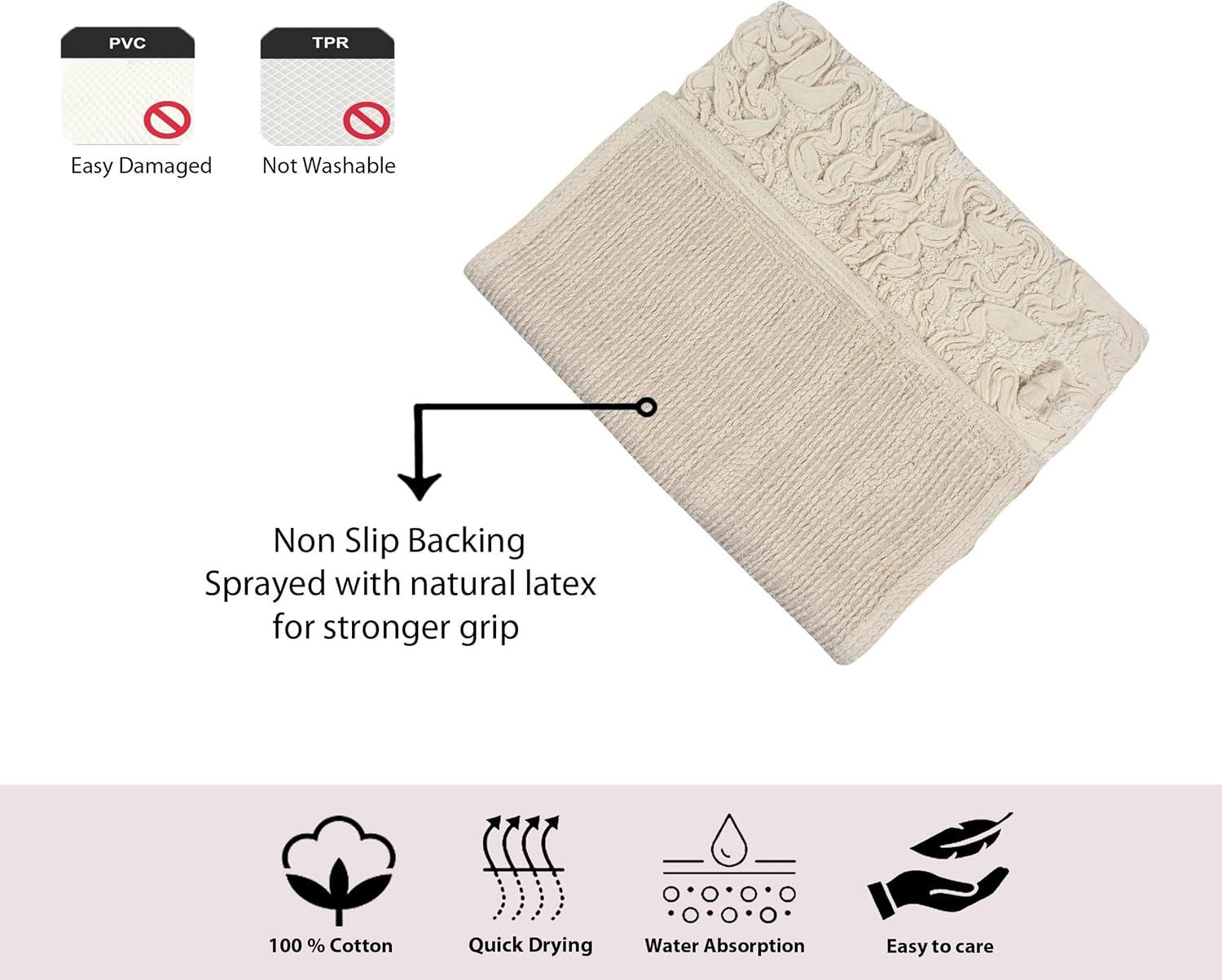 Home Weavers Bell Flower Collection 100% Cotton Tufted Bath Rugs, Extra Soft and Absorbent Bath Rugs, Non-Slip Bath Mats, Machine Washable, Bath Mats for Bathroom Floor, 2 Piece Set(S+M), Ivory