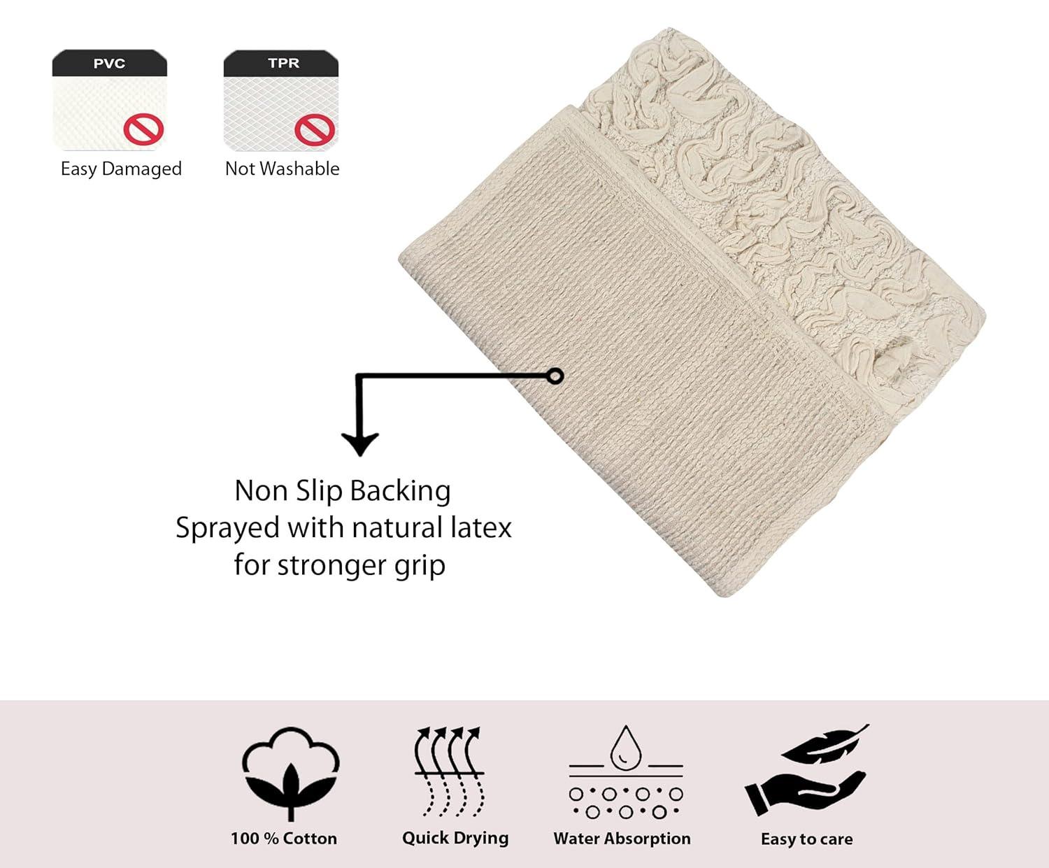 Home Weavers Bell Flower Collection 100% Cotton Tufted Bath Rugs, Extra Soft and Absorbent Bath Rugs, Non-Slip Bath Mats, Machine Washable, Bath Mats for Bathroom Floor, 2 Piece Set(S+M), Ivory