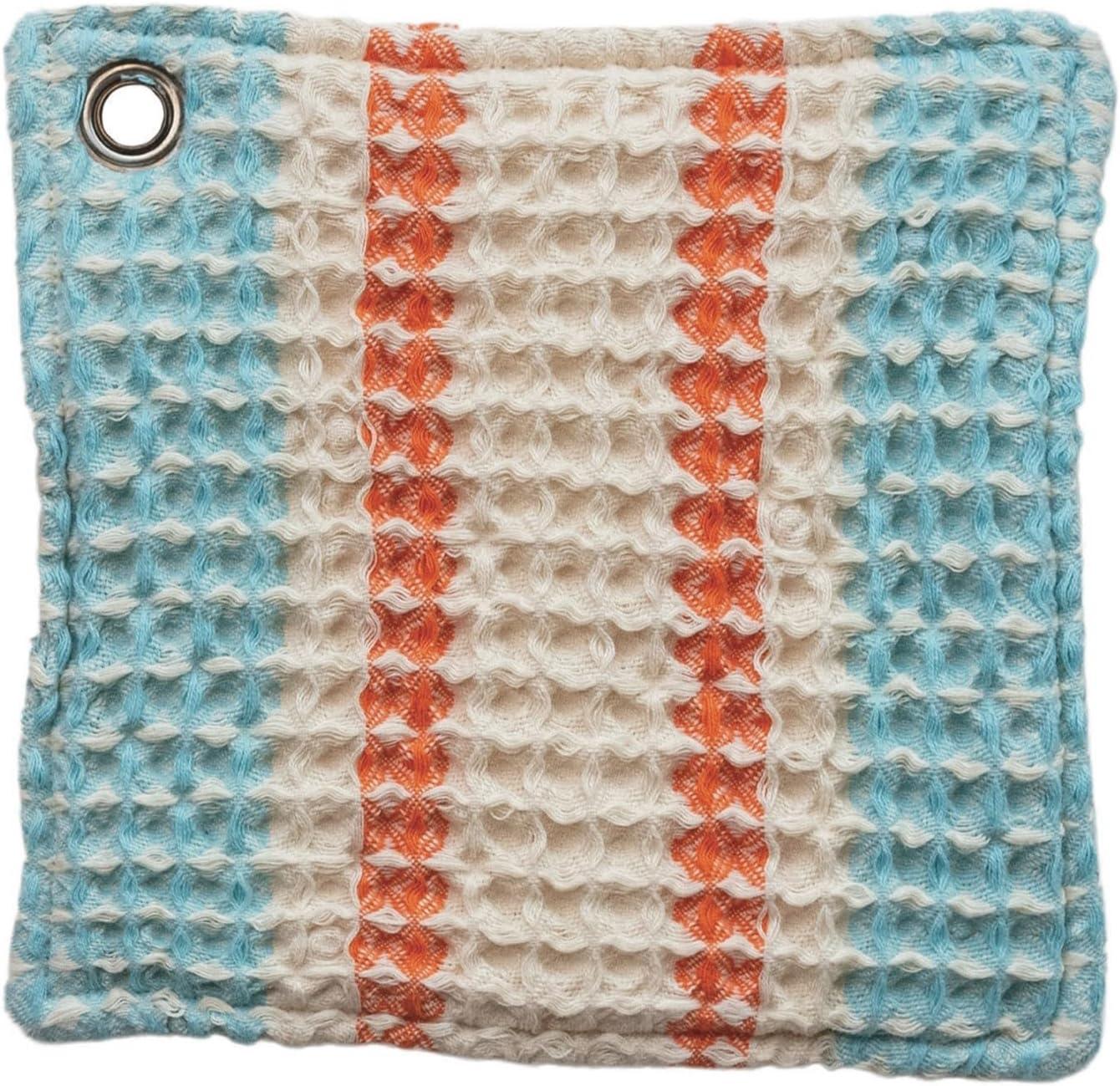 Creative Co-Op Cotton Waffle Weave Pot Holder With Leather Loop