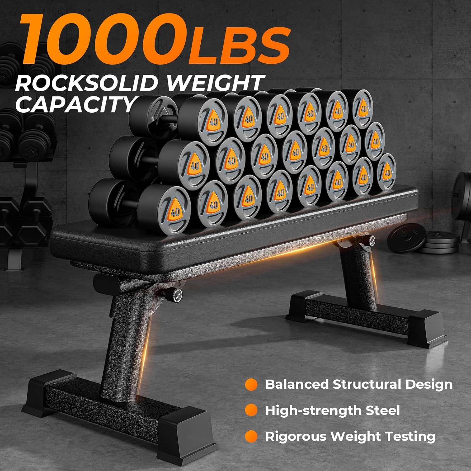 Finer Form Gym Quality Foldable Flat Bench for Multi-Purpose Weight Training and Ab Exercises (Black)