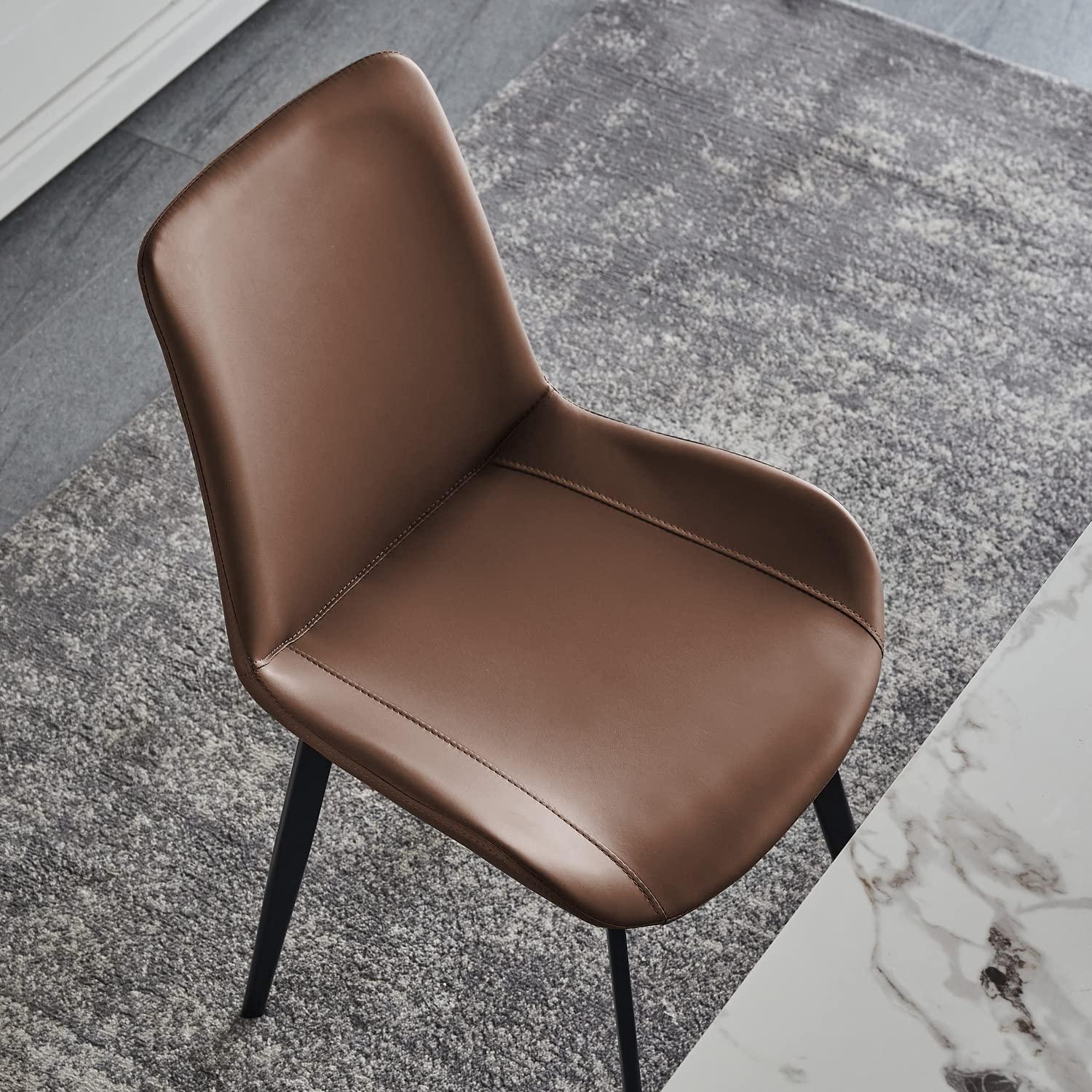 Chairs Set of 4, Modern Kitchen Dining Room Chairs, Upholstered Dining Accent Side Chairs in Faux Leather Cushion Seat and Sturdy Metal Legs (Set of 4 Brown Chairs)