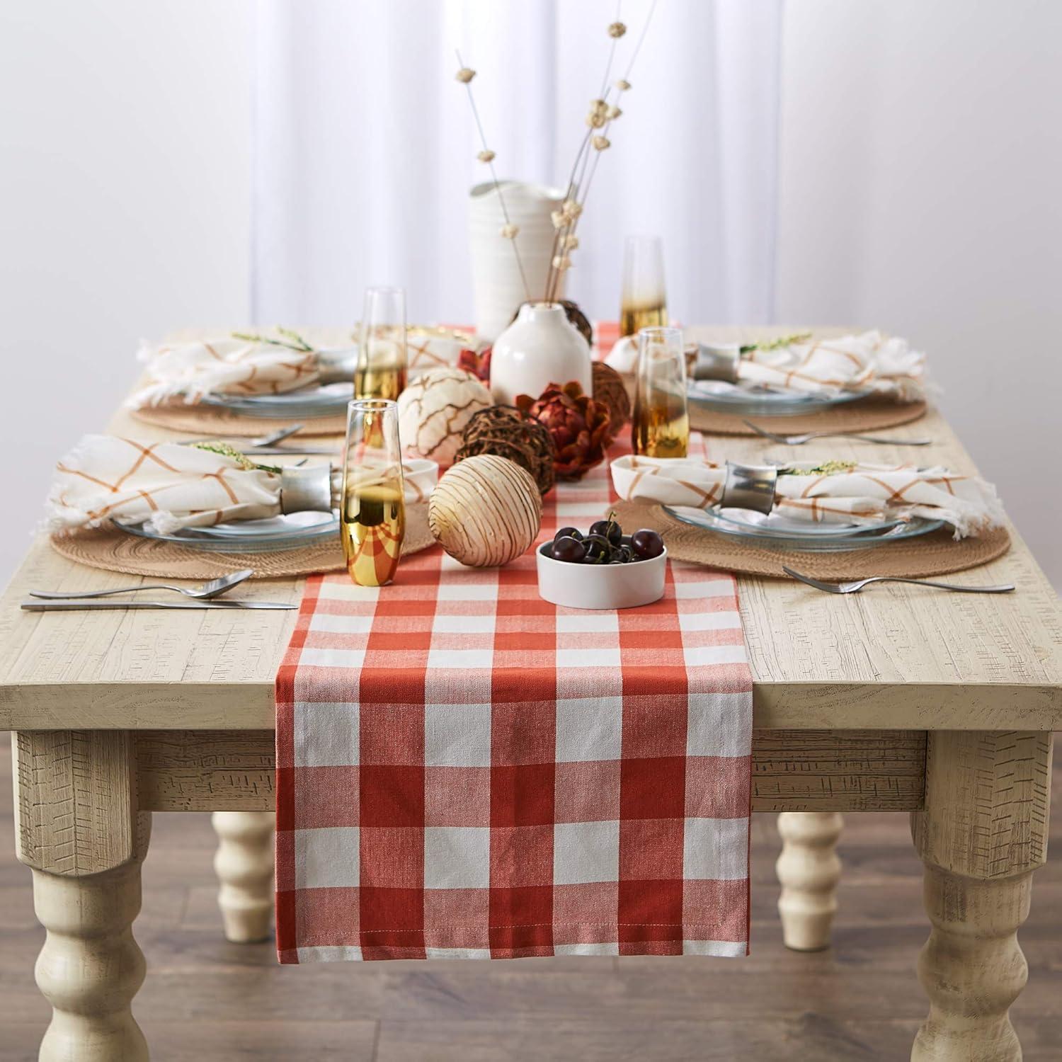 DII 14" x 108" Traditional Cotton Table Runner in Red and White Finish