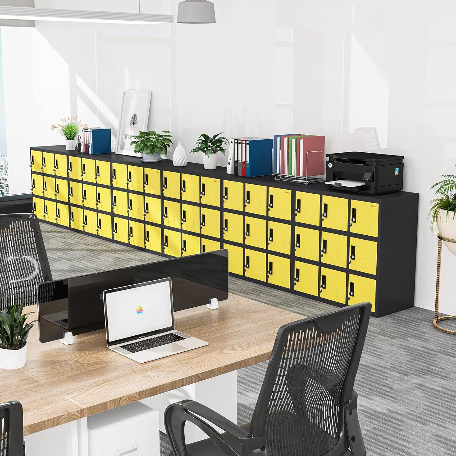 Yellow and Black Metal 9-Door Lockable Storage Locker