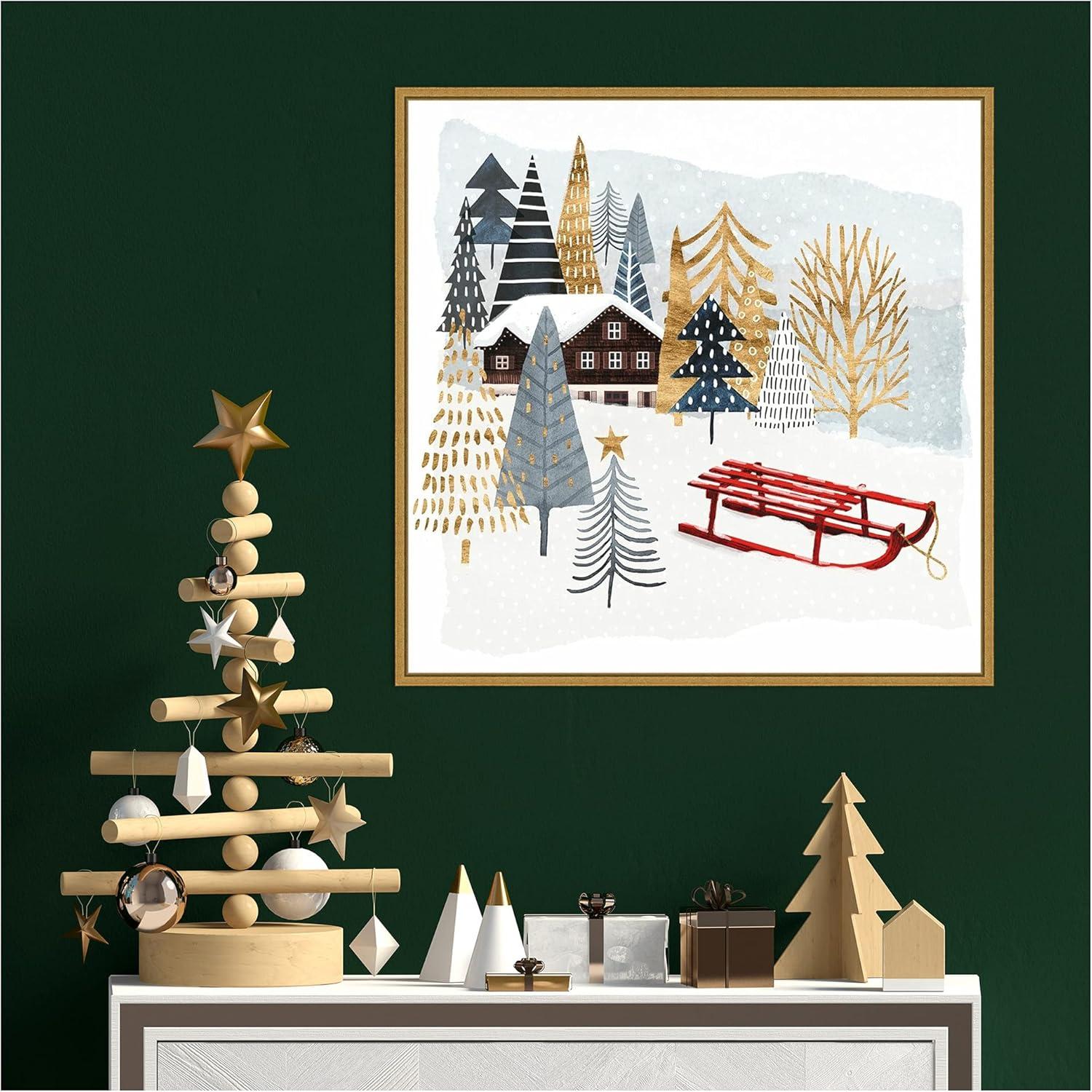 Amanti Art Christmas Chalet II Framed Canvas Wall Art Print