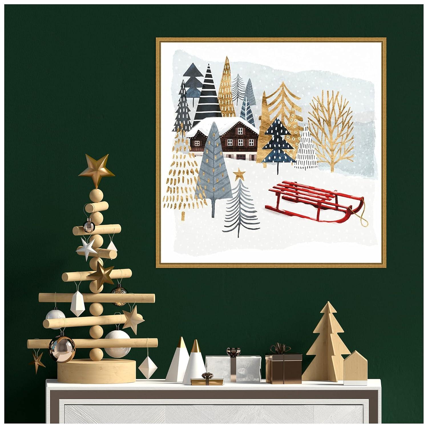 22" x 22" Christmas Chalet II Framed Wall Canvas - Amanti Art: Victoria Borges Seasonal Decor
