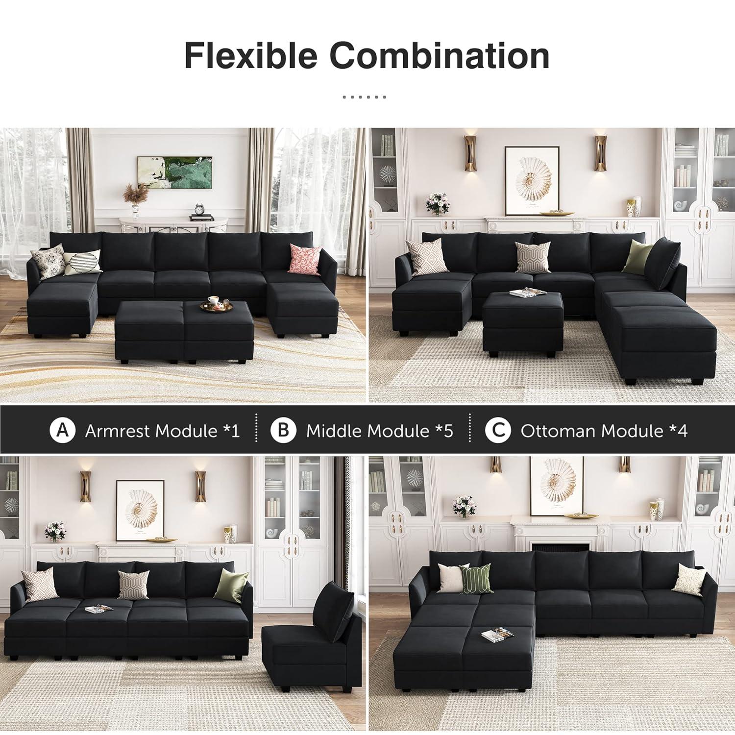 HONBAY Middle Module for Modular Sectional Sofa Couch, Accent Armless Chair with Storage Seat, Velvet Black