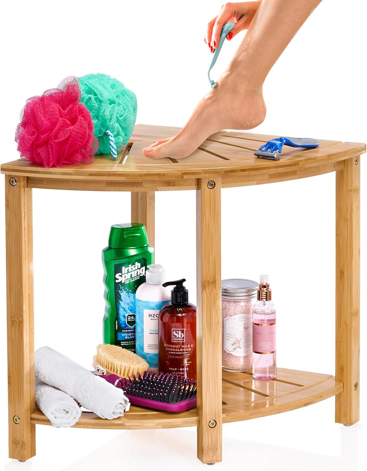 Sorbus 2-Tier Corner Shower Bench with Shelf