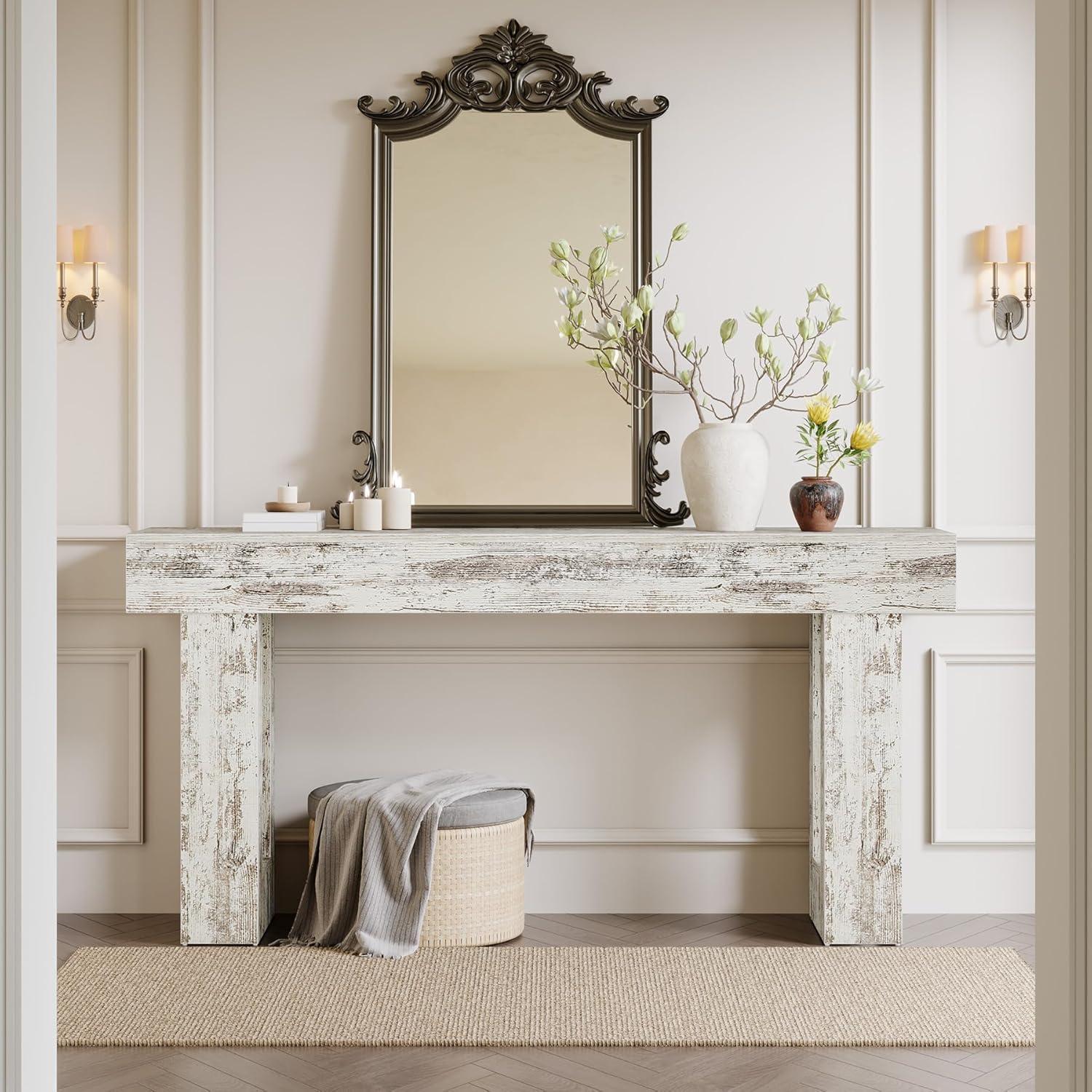 GIODIR 63 Inch Long Console Table, Rustic Wooden Sofa Table Behind Couch, Farmhouse Entryway Table, Industrial Accent Furniture For Entrance, Foyer, Hallway, Living Room