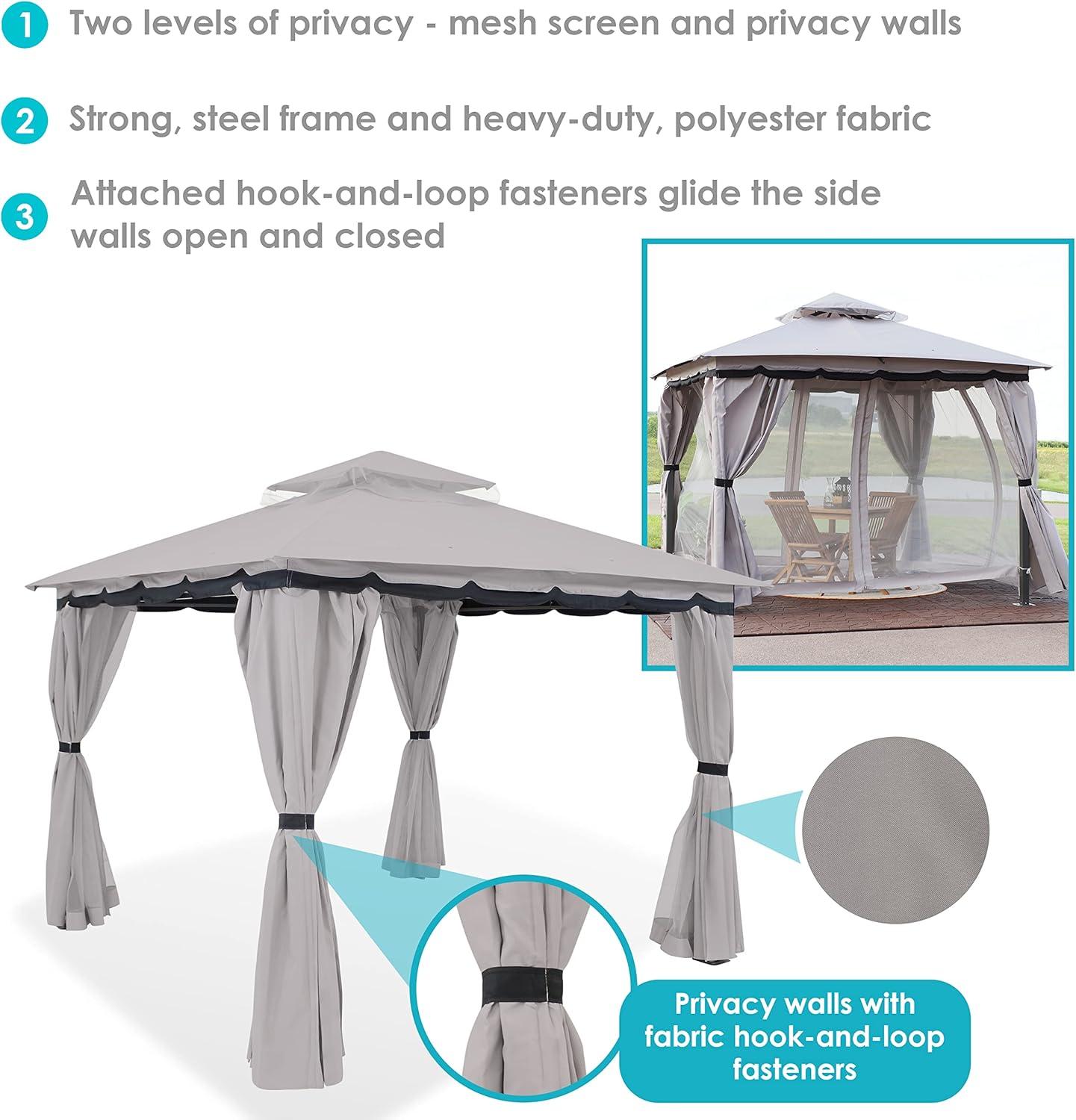 Sunnydaze Soft Top Rectangle Patio Gazebo with Screens and Privacy Walls for Backyard, Garden or Deck - Gray