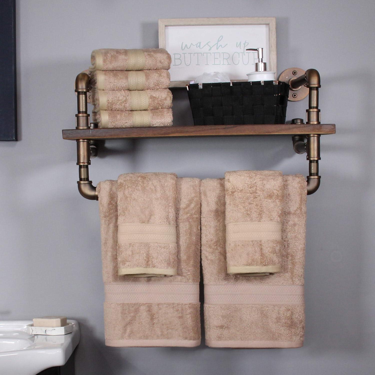 Superior 2 Piece Bath and 6 Piece Hand Towel Set, Rayon From Bamboo and Cotton, Sand