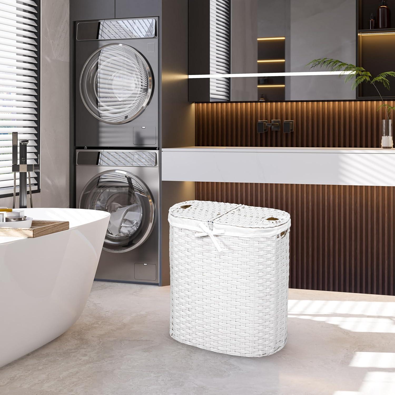 Handwoven Double Lidded Oval Hamper Sorter