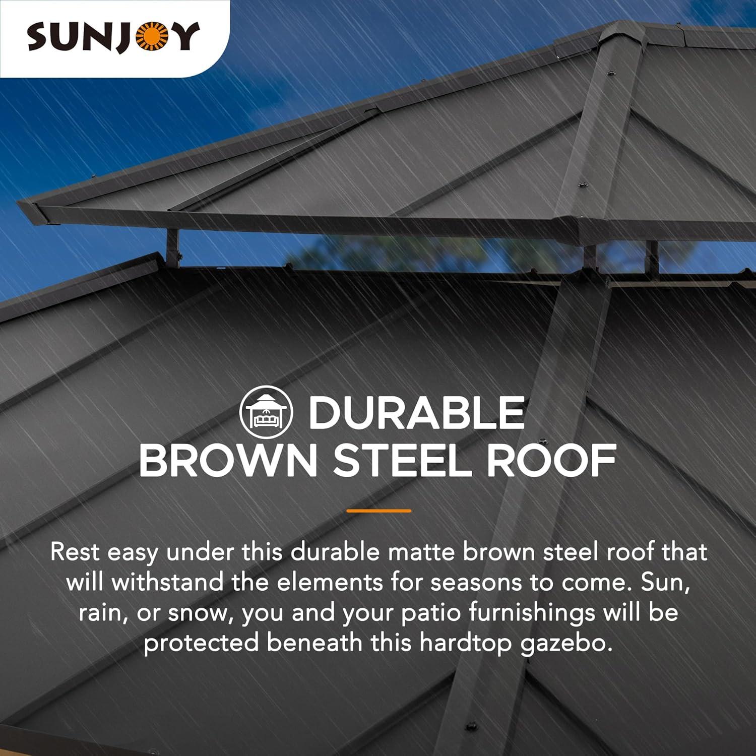 Sunjoy Sunjoy 12x16 ft. Wood Gazebo, Outdoor Patio Steel Hardtop Gazebo, Cedar Framed Wooden Gazebo with 2-tier Metal Roof, Suitable for Patios, Lawn and Backyard