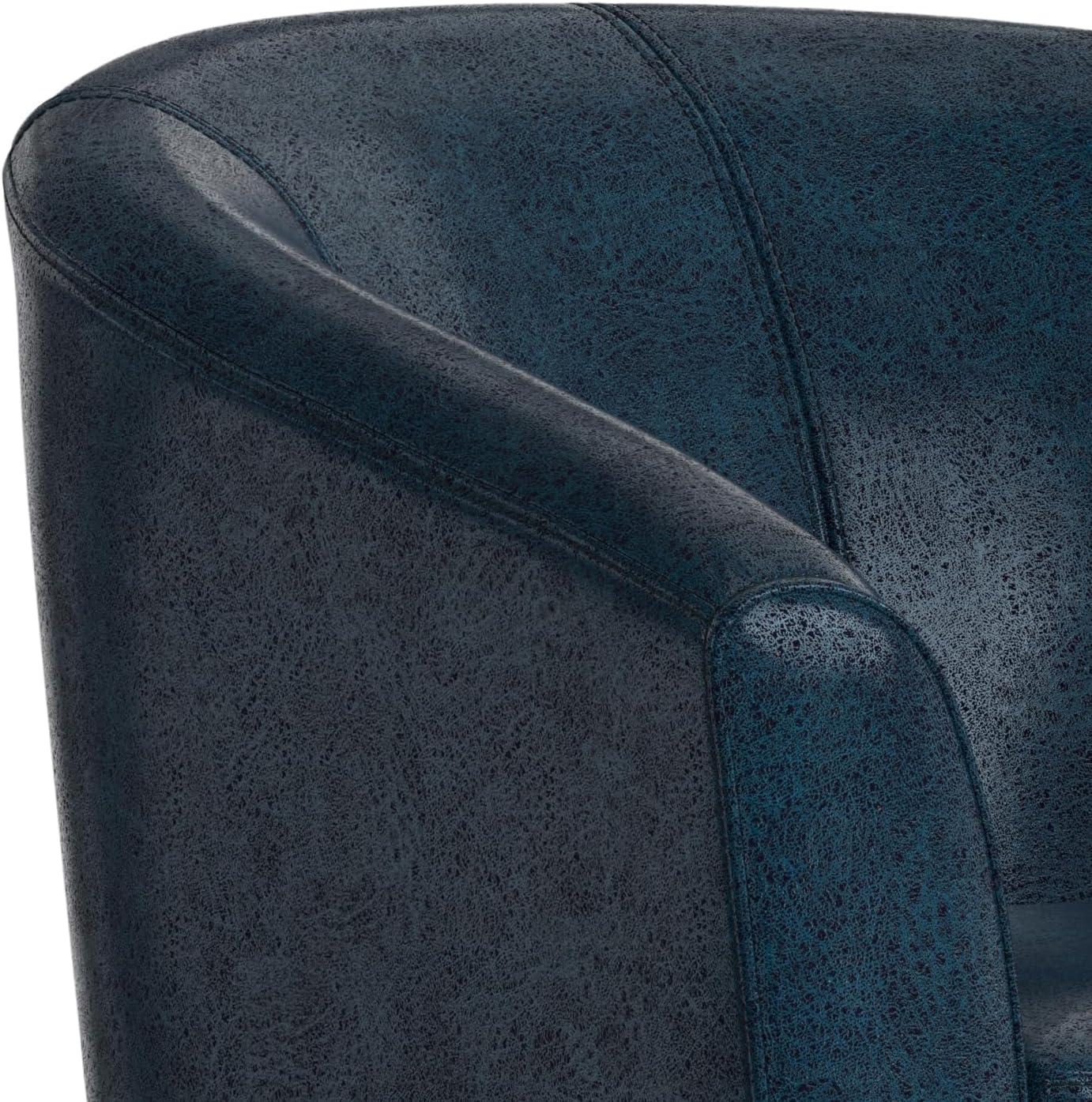 Simpli Home Austin 30" Contemporary Tub Chair in Dark Blue Faux Leather