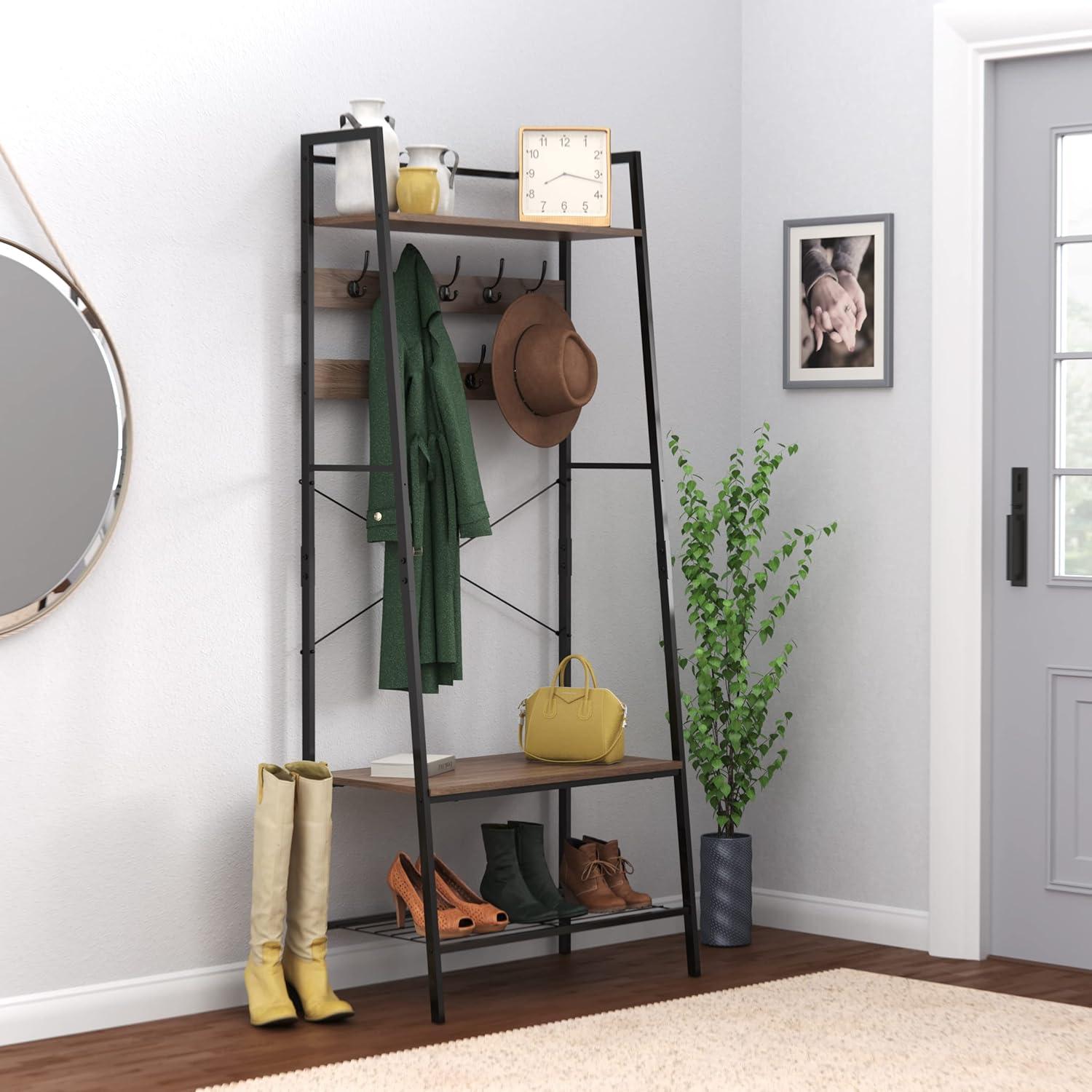 Steel Hall Tree with Bench and Shoe Storage