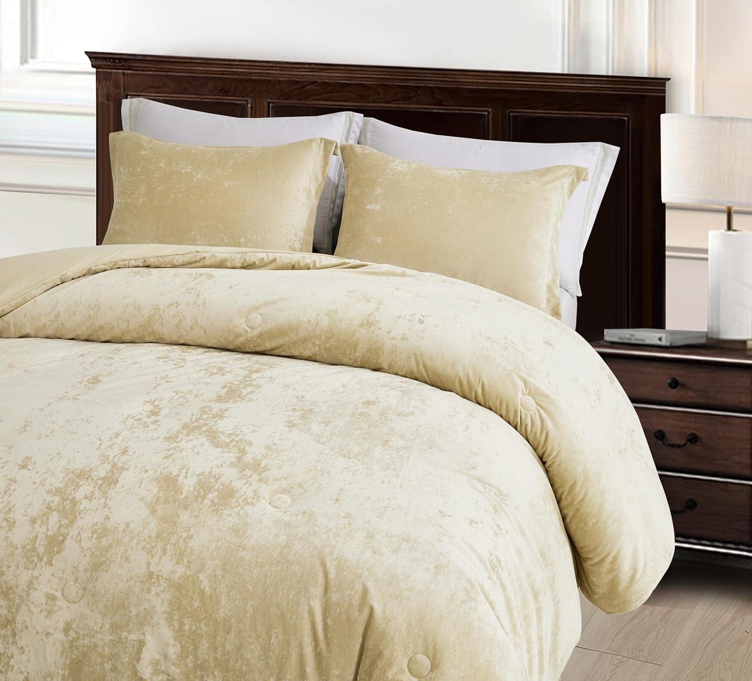 Chezmoi Collection Lux 3-Piece Pewter Gray Shimmer Velvet Bedding Set Full Size Lush Plush Velvet Comforter Set With Soft Brushed Microfiber Reverse