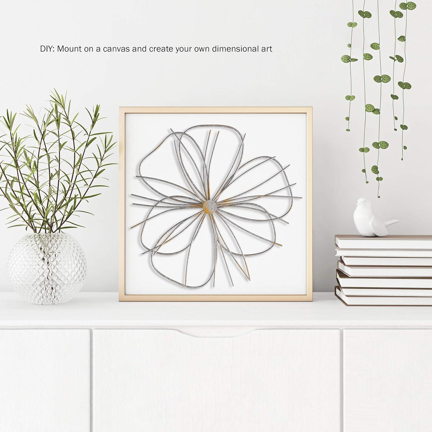 Contemporary Silver & Gold Wire Flower Wall Sculpture