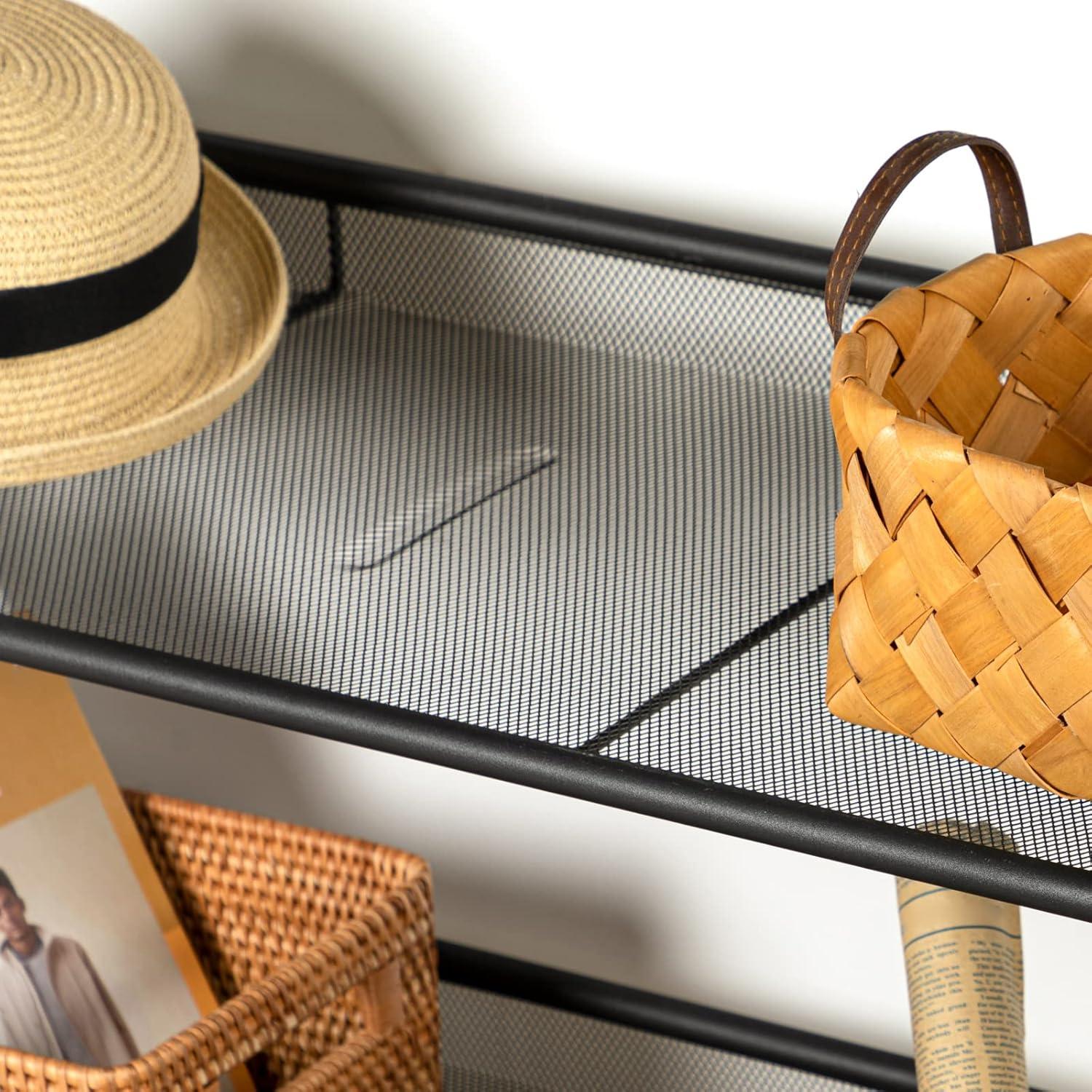 Rustic Brown and Black Console Table with Adjustable Mesh Shelves