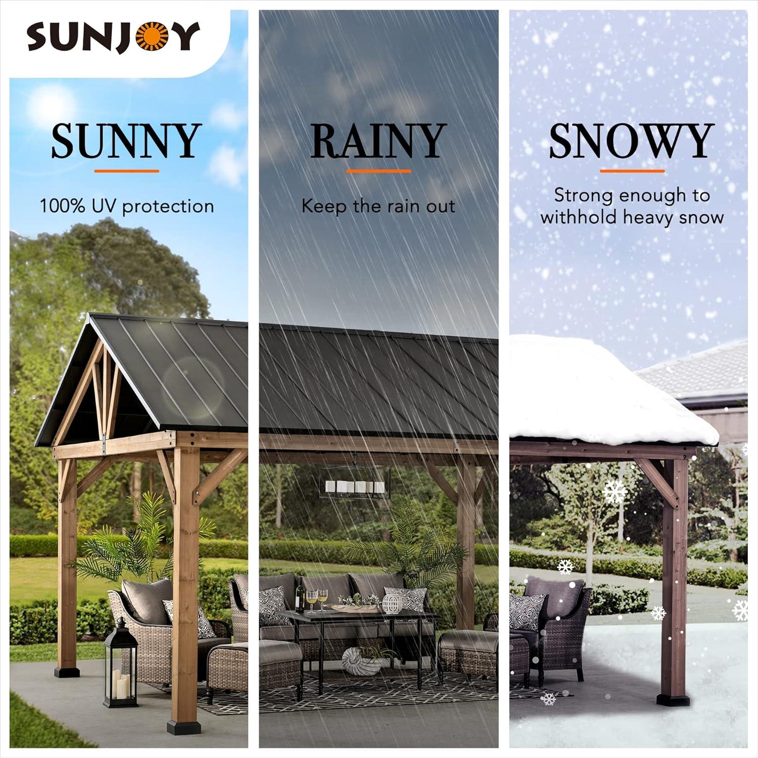 Sunjoy 13 x 15 ft Cedar and Black Steel Gable Roof Gazebo