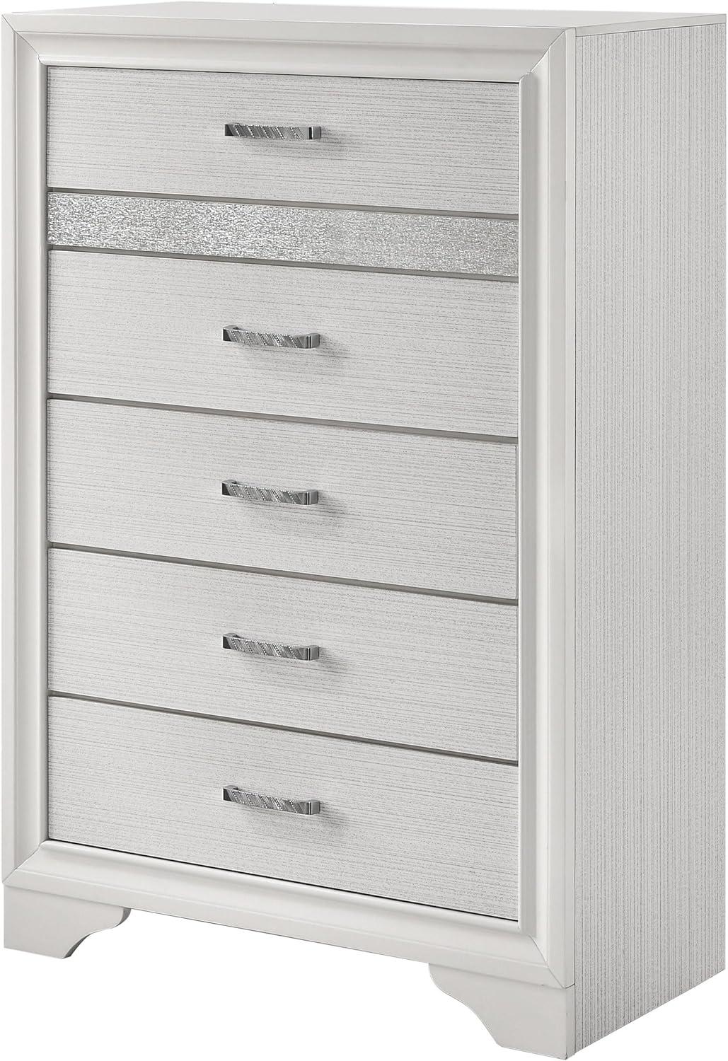 Miranda 5-drawer Chest White and Rhinestone