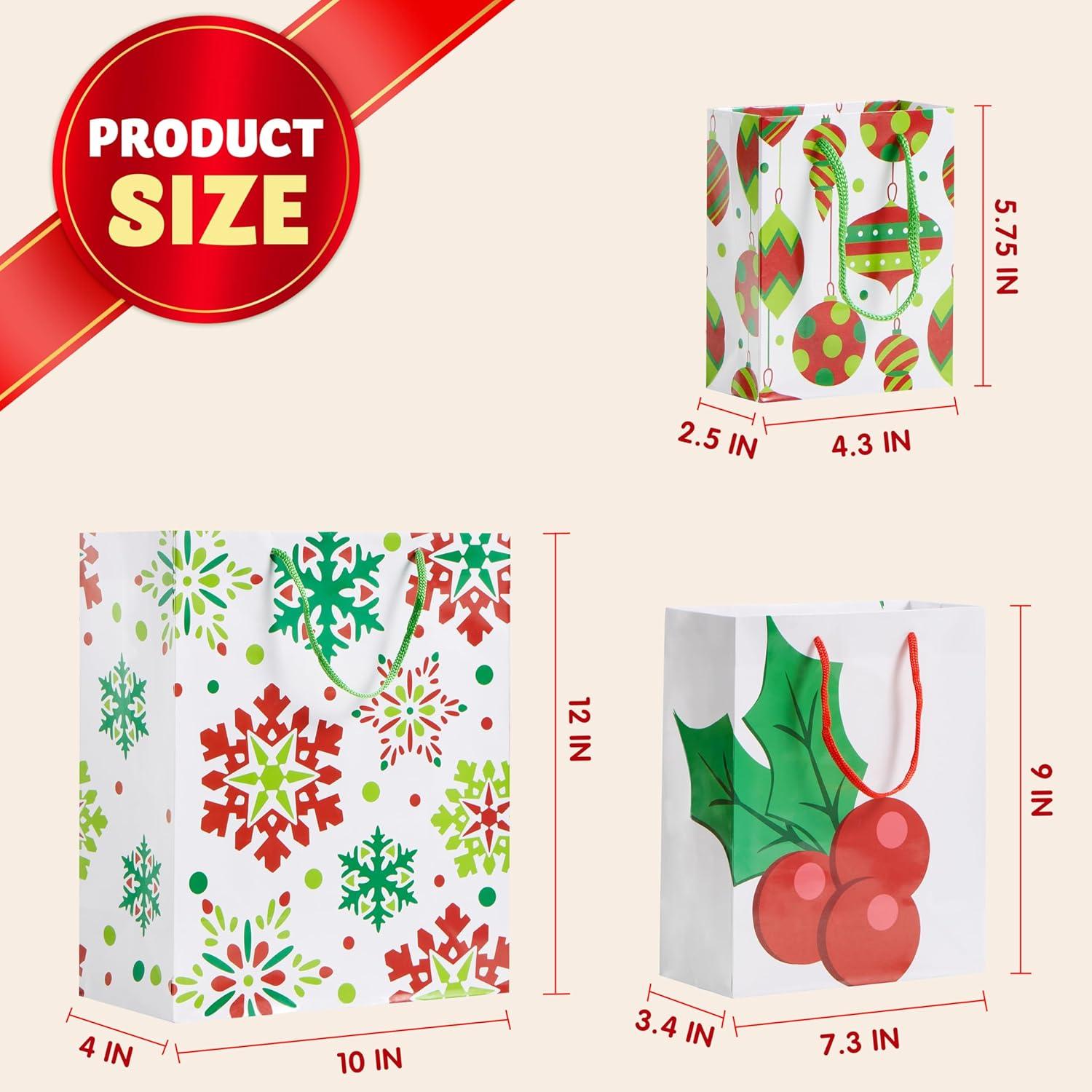 JOYFY 20pcs Christmas Gift Bags Assorted Sizes - Red Green White Gift Bags