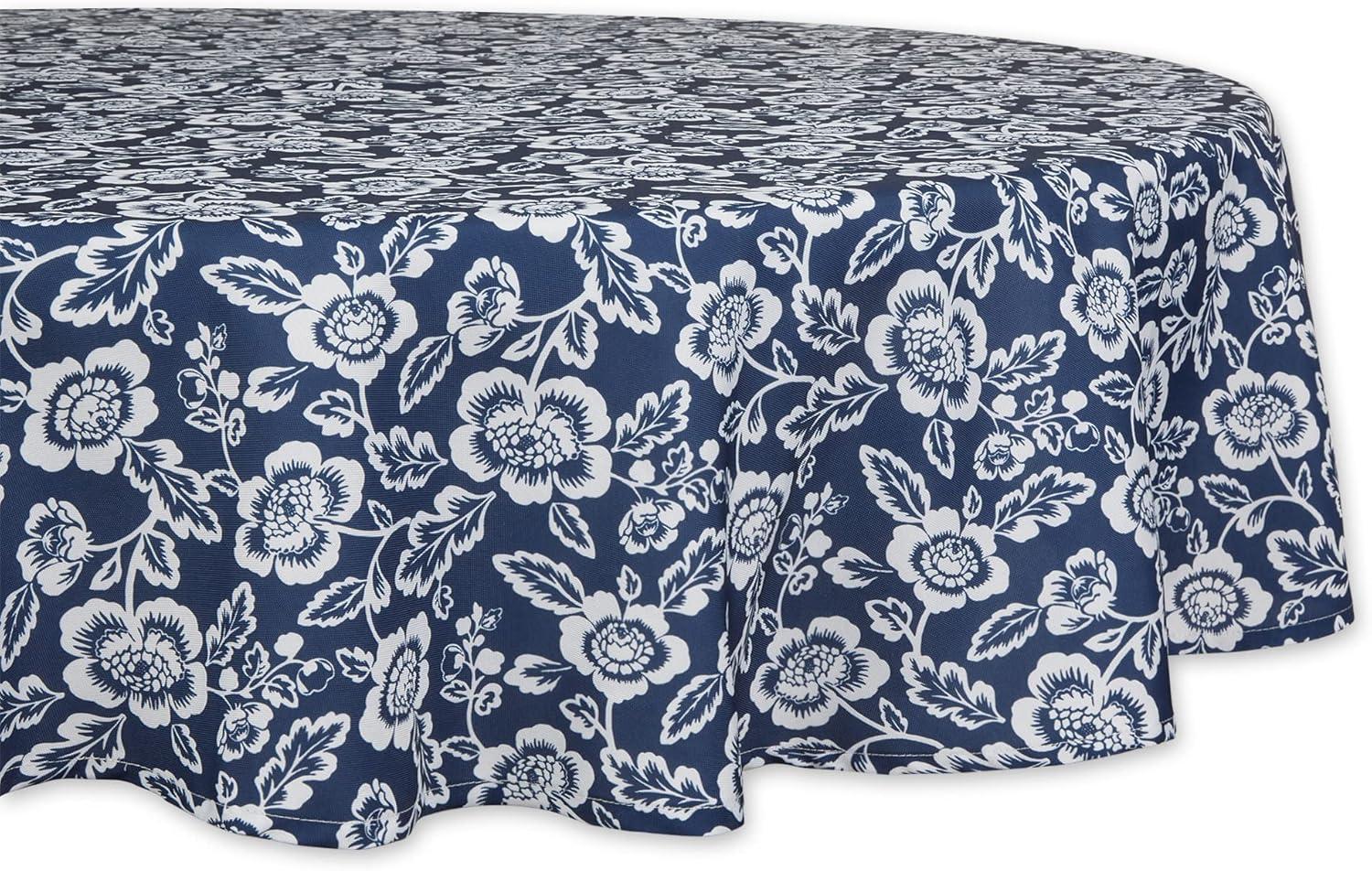 Design Imports  Nautical Blue Floral Print Outdoor Tablecloth 60 Round