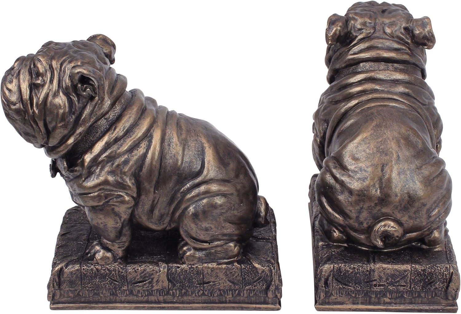 AMIPOR Inch British Bulldog Bookends Resin Sculpture Bookends Hand Painted Bronze Finish Desktop Organizer