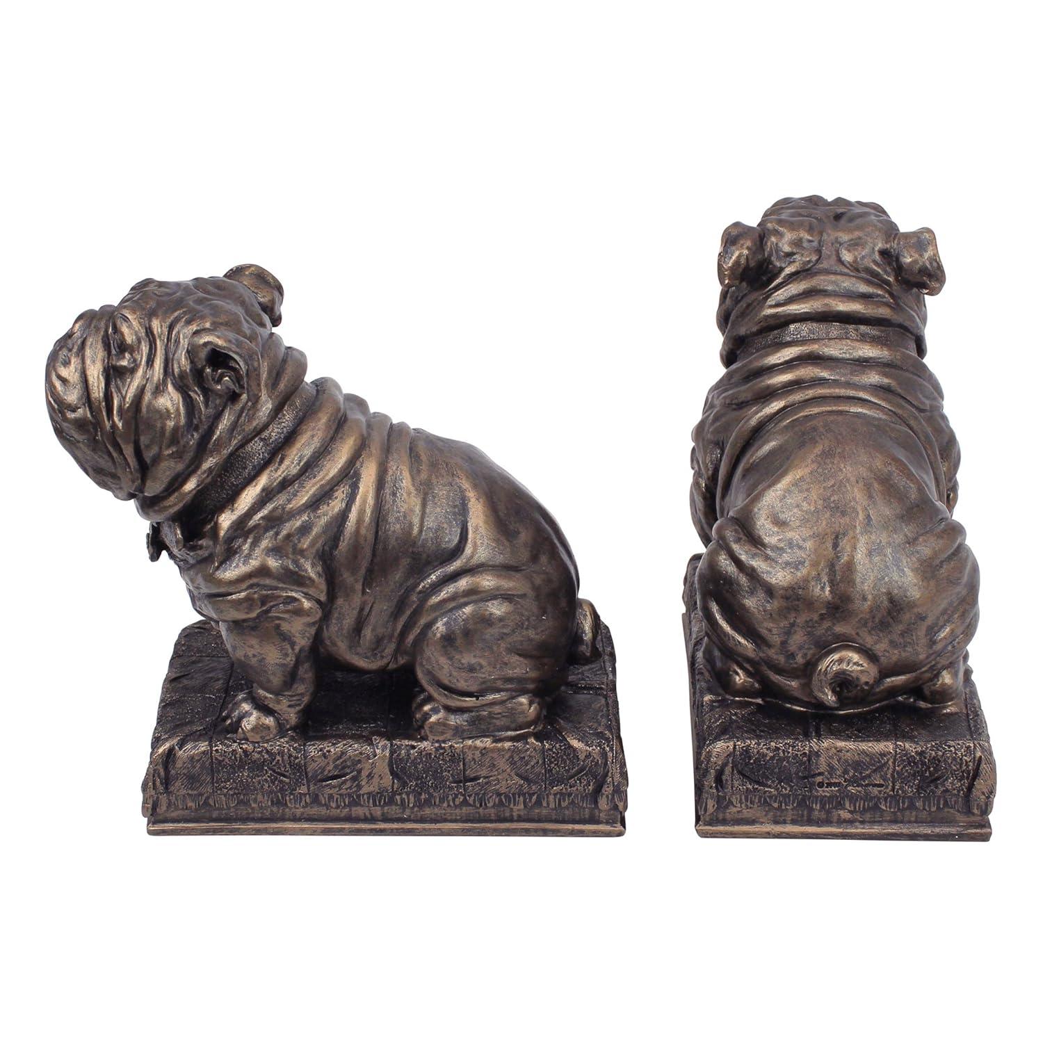 AMIPOR Inch British Bulldog Bookends Resin Sculpture Bookends Hand Painted Bronze Finish Desktop Organizer