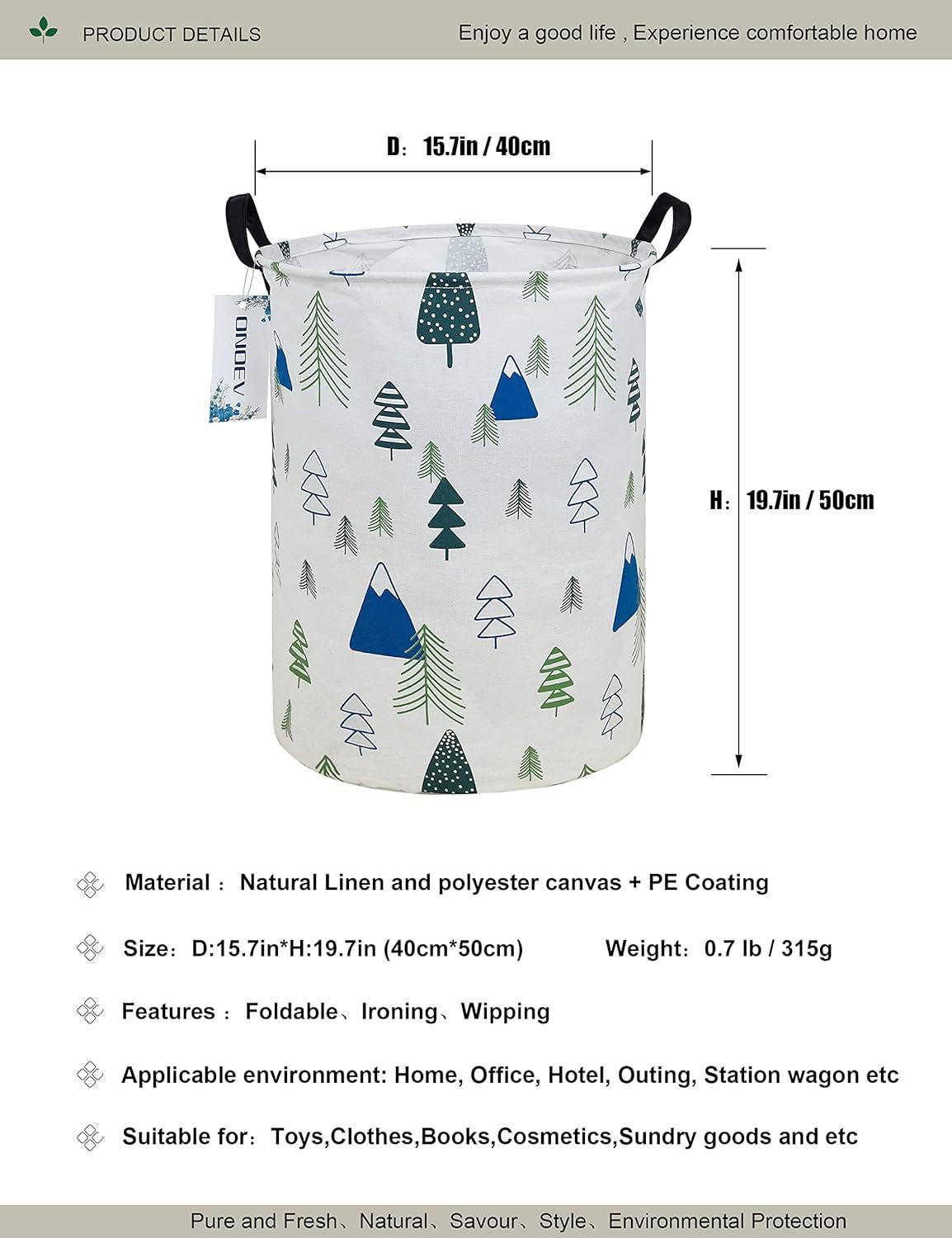 Round Fabric Storage Bin,Decorative Basket,Organizer Basket with Handles,for Clothes Storage,books and 19.7inch(H) x 15.7inch(D)