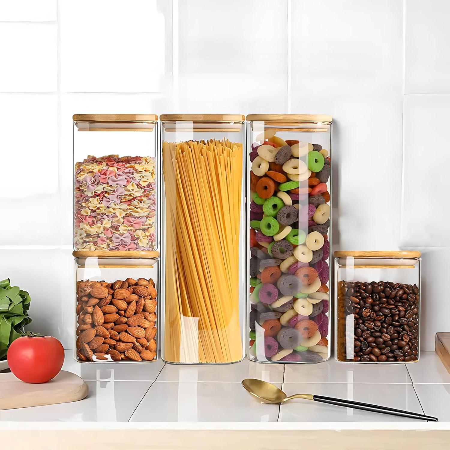 Juvale 3 Pack Glass Storage Containers with Bamboo Lids, Airtight Canisters for Pantry (32.5 oz)