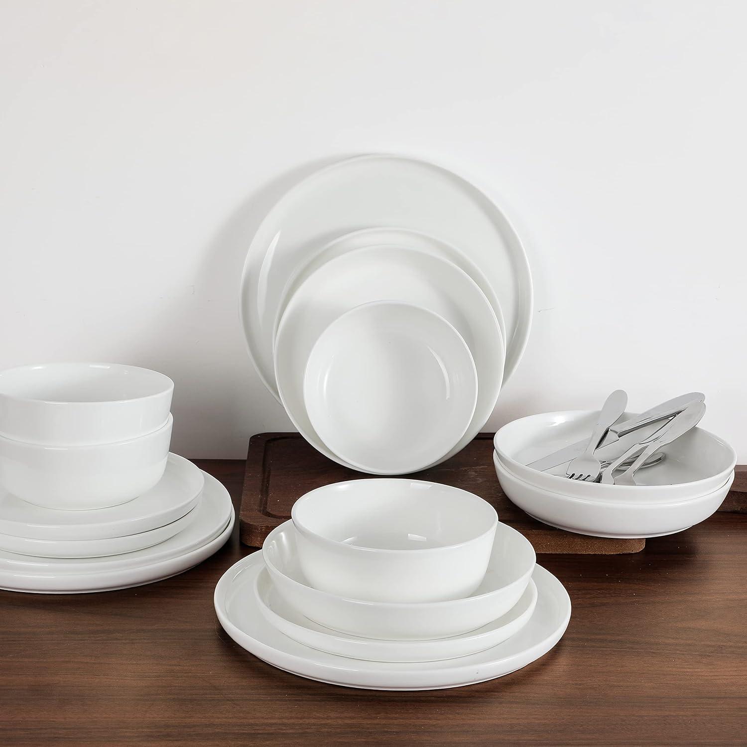 White Porcelain 16-Piece Round Dinnerware Set, Service for 4