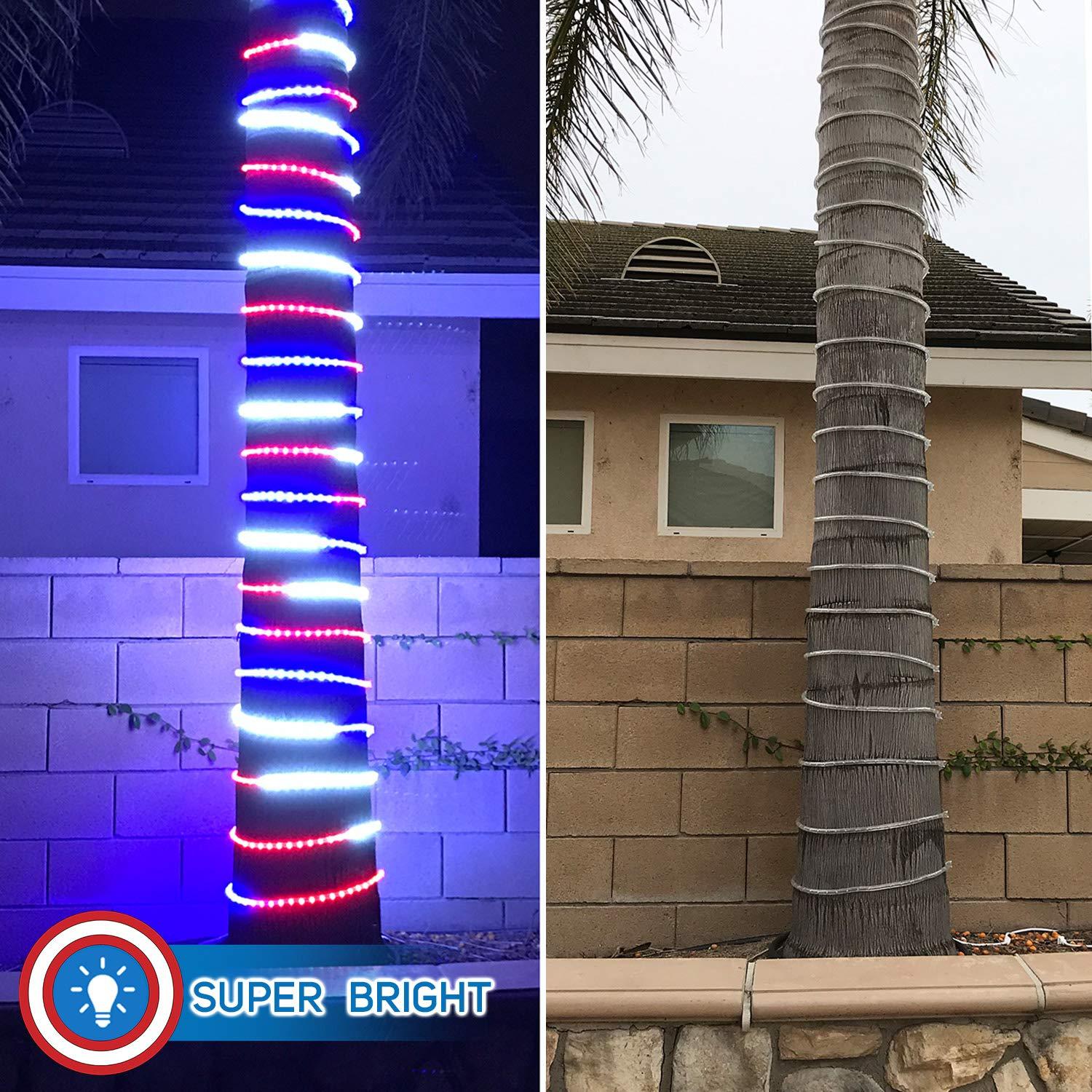 Russell Decor 30ft/9m Led Rope Lights Lamps Kit Indoor Outdoor Decorative Lighting for Patriotic 4th of July Memorial Day Decor Party Trees Patio Deck Flexible String Tube Lights- Blue Red White